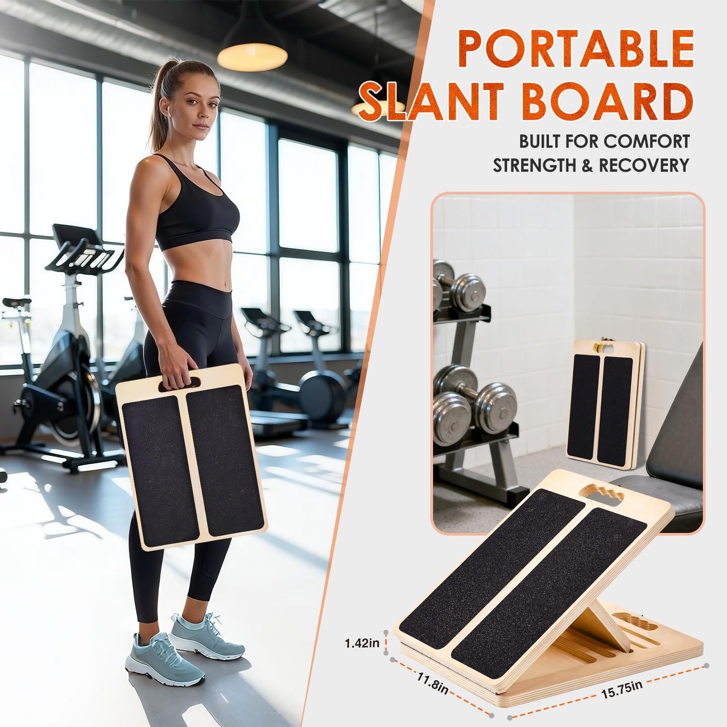 Wooden Calf Stretching Slant Board, 320 Lbs Weight Capacity Adjustable Stretch Board, Suitable for Calf Ankle Velour Slant Board, Achilles Tendon Physical Therapy Leg Trainer, Leg & Foot Stretching