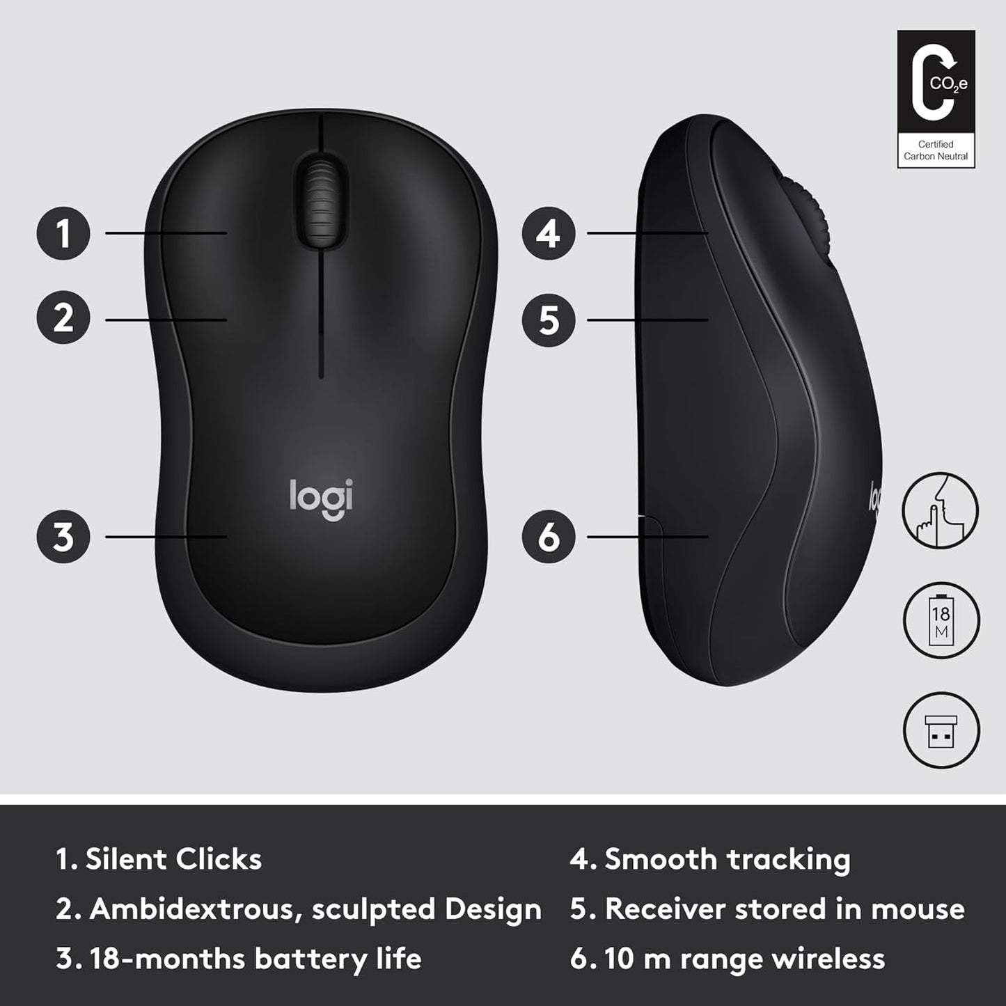 Logitech M220 Wireless Silent Mouse in Sleek Black