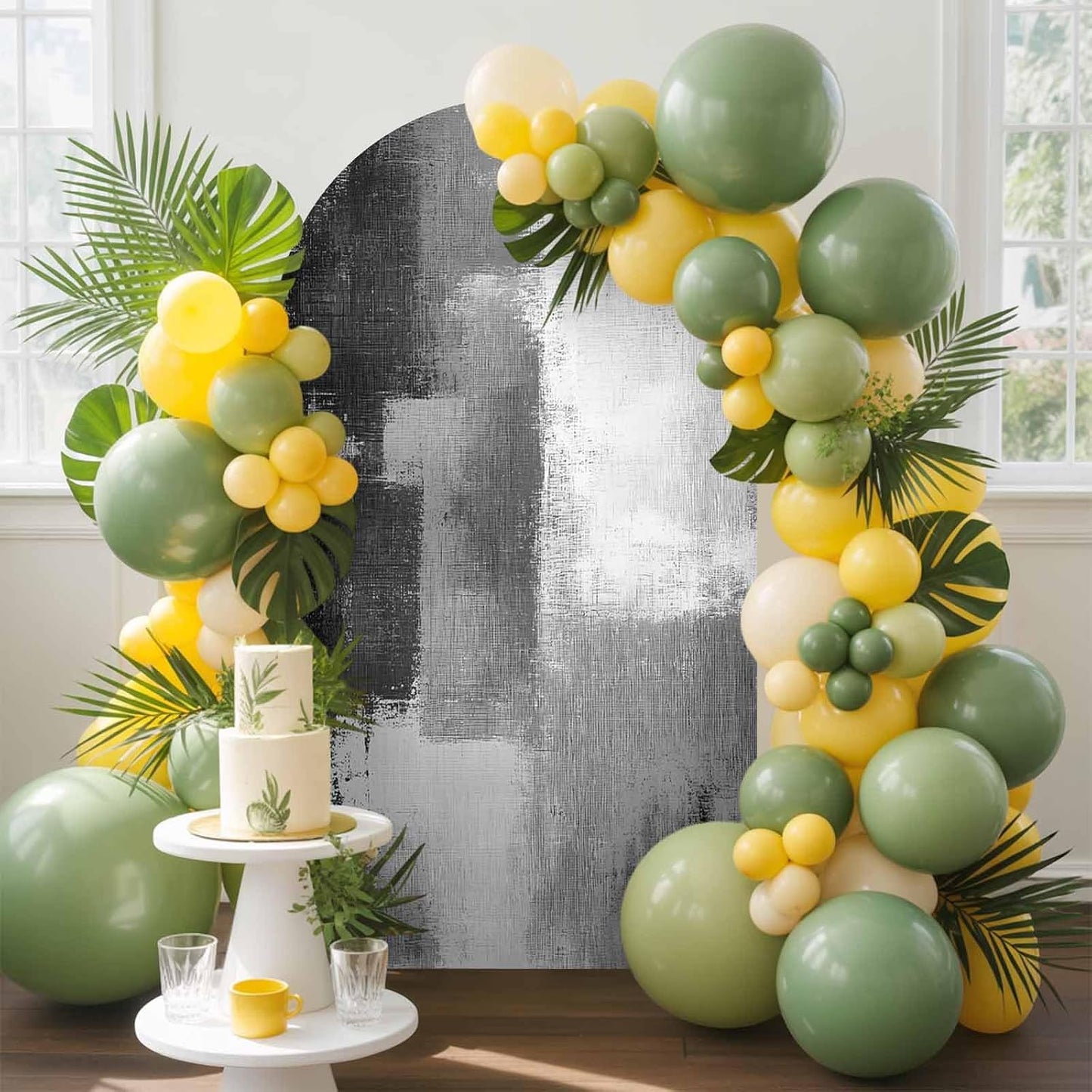 Jnbasdffb 6.6 Grey Wedding Arch Cover, Stretchy Spandex Arch Backdrop Stand Covers FT, Modern Oil Painted Art Abstract