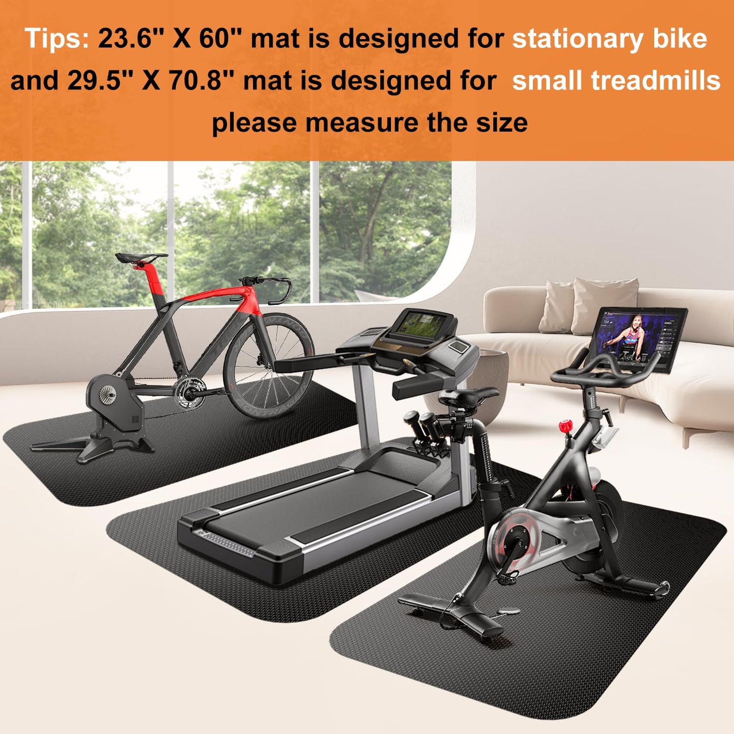 Treadmill Mat,Bike Mat,Stationary Bike Mat,Foldable Treadmill Mat for Hardwood Floors and Carpet.for Exercise Bike,Exercise Equipment Indoor Cycles,Rowing Elliptical (23.6" X 47.5")