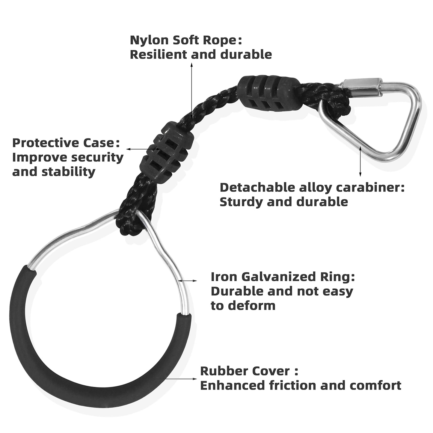 Hanging Ninja Gymnastic Ring Swing Monkey Bar Climbing Bar Jungle Fist For Outdoor Indoor Backyard Activities, 2 Pack Black Obstacle Course Rings Workout Playground Training Equipment Trapeze Play Set