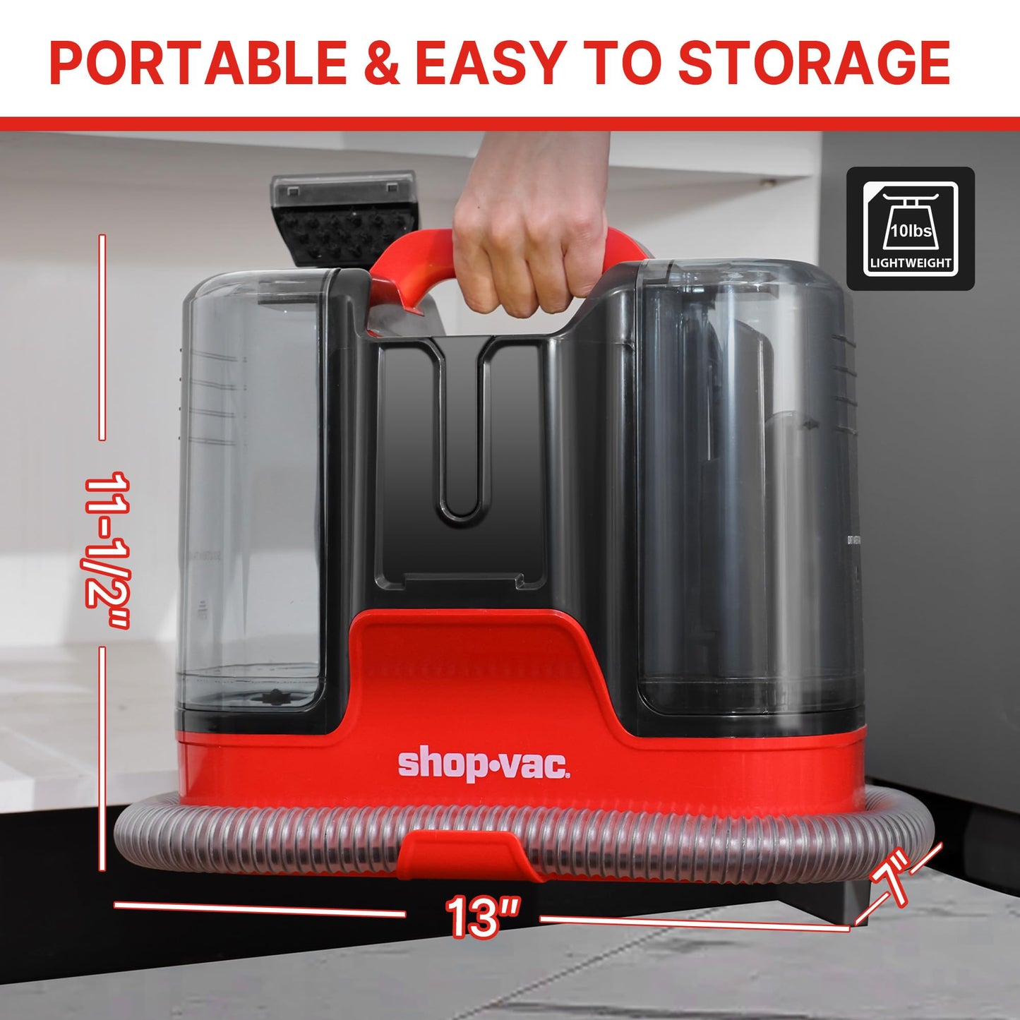 Shop-Vac Portable Carpet and Upholstery Cleaner Machine, Powerful Spot Cleaner for Pet Stains, Sofa, Rug, Mattress, Curtain and Window, Lightweight with One Cleaner Solutions
