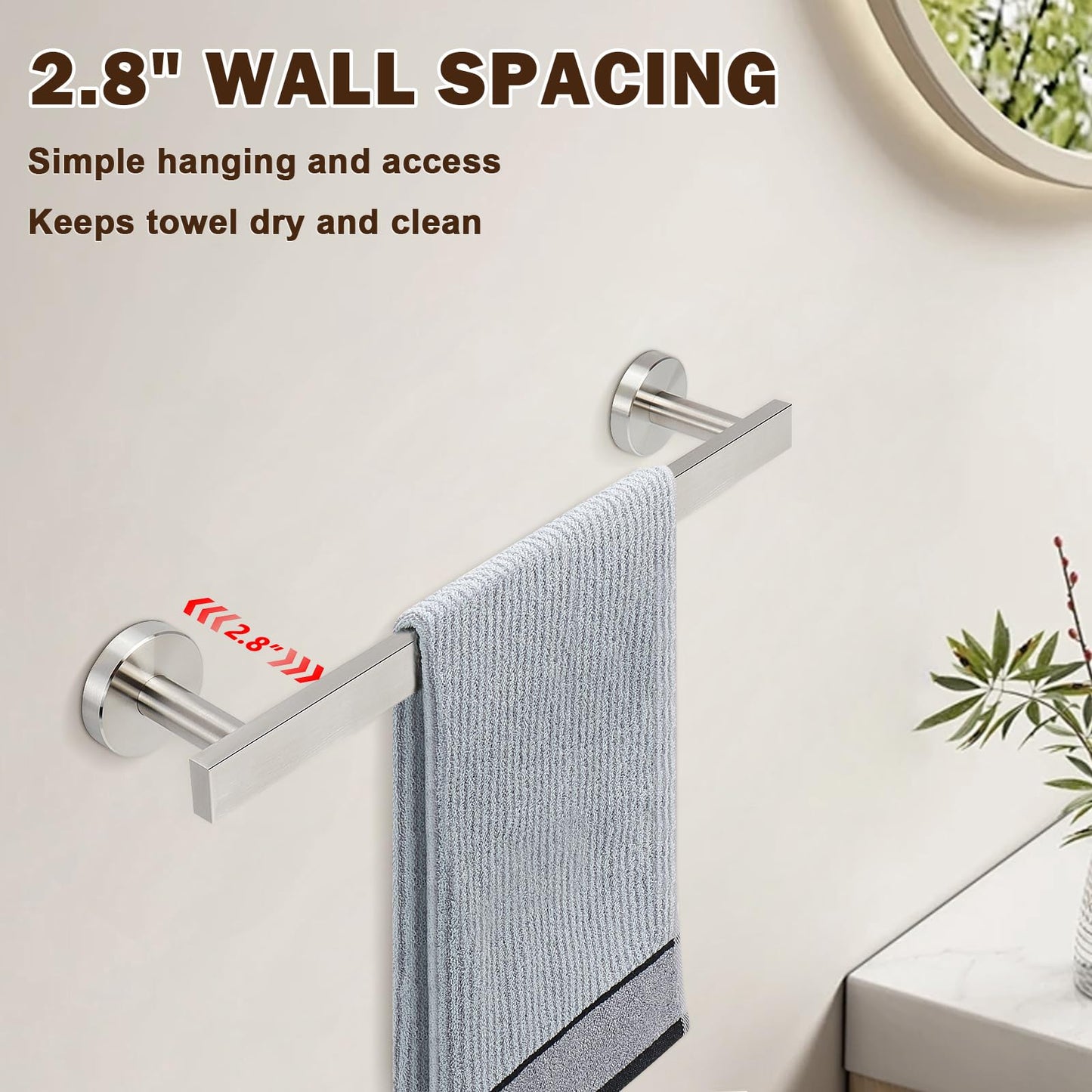 Siyzda Bath Towel Bar, SUS 304 Stainless Steel Towel Rack Holder Wall Mounted, Modern Shower Rod for Bathroom Kitchen Home Decor, 16 Inch (Brushed Nickel)