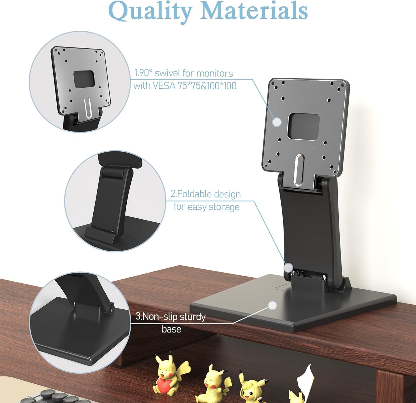 babibobibibi 75x75mm/100x100mm Babibobibi Foldable VESA Stand - LCD/PC Monitor Mount, Black, Lay Flat, Single Monitor