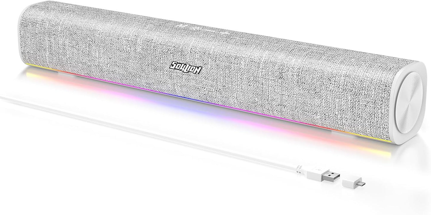 SOULION R100 Bluetooth Computer Speakers with Dynamic LED Light, USB Plug & Play PC Speakers with Switch Button