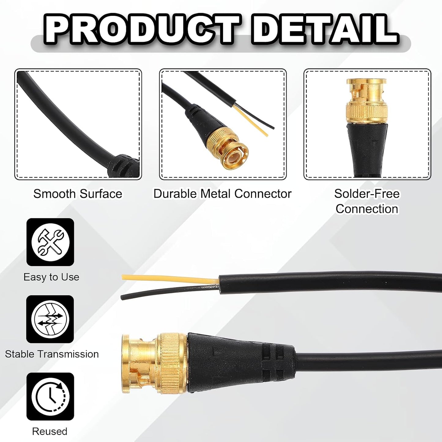 0.6FT 3pcs) MECCANIXITY BNC Pigtail Coaxial Extension Cable Male to Bare End for DVR CCTV Camera Security System