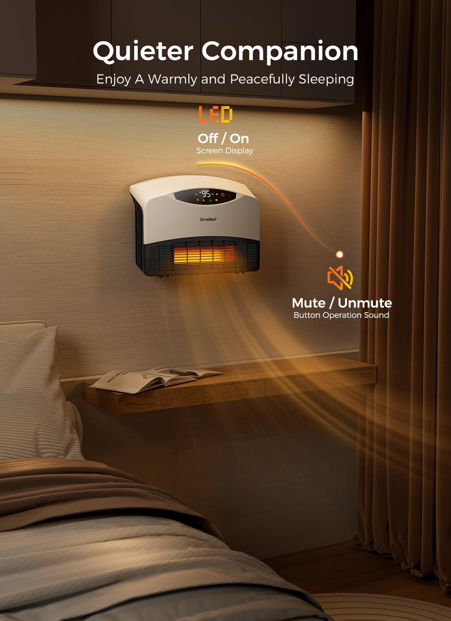 GiveBest Electric Wall Heater with WiFi and Remote Control, Floor or Wall Mounted Heater, Large Room Coverage, 3 Heating Modes, 1500W Fast Heating Space with Thermostat for Indoor Room Use, White