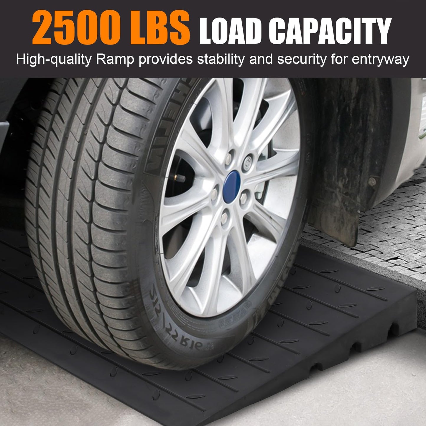 Towallmark Rubber Threshold Ramp, 3'' Rise Portable Wheelchair Ramp for Home Steps, 2500LBS Capacity Curb Ramp Handicap Ramps for Wheelchairs Driveway Mobility Scooters with 3 Channels Cord Cover