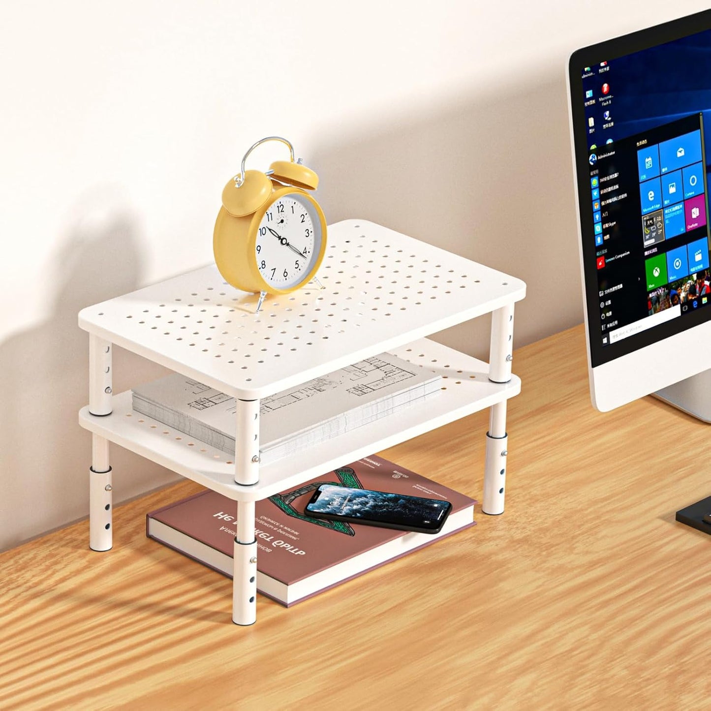 Riser,3 370X235MM 2 Packs,White Bracwiser Monitor Stand Level Height Adjustable Desktop monitor stand for Computer