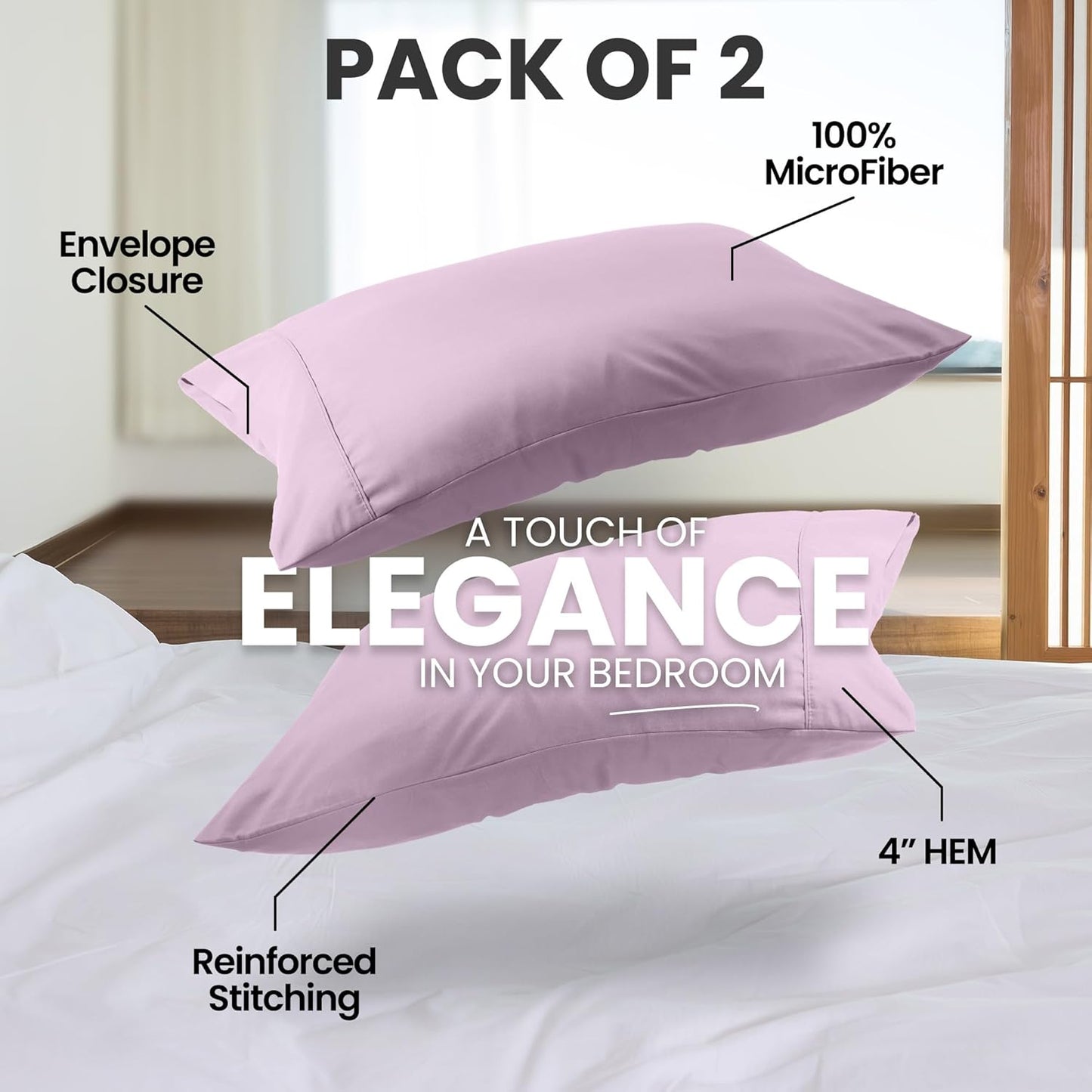 Utopia Bedding Queen Pillow Cases - Soft Brushed Microfiber - 2 Pack, Lavender, 20 x 30 Inches