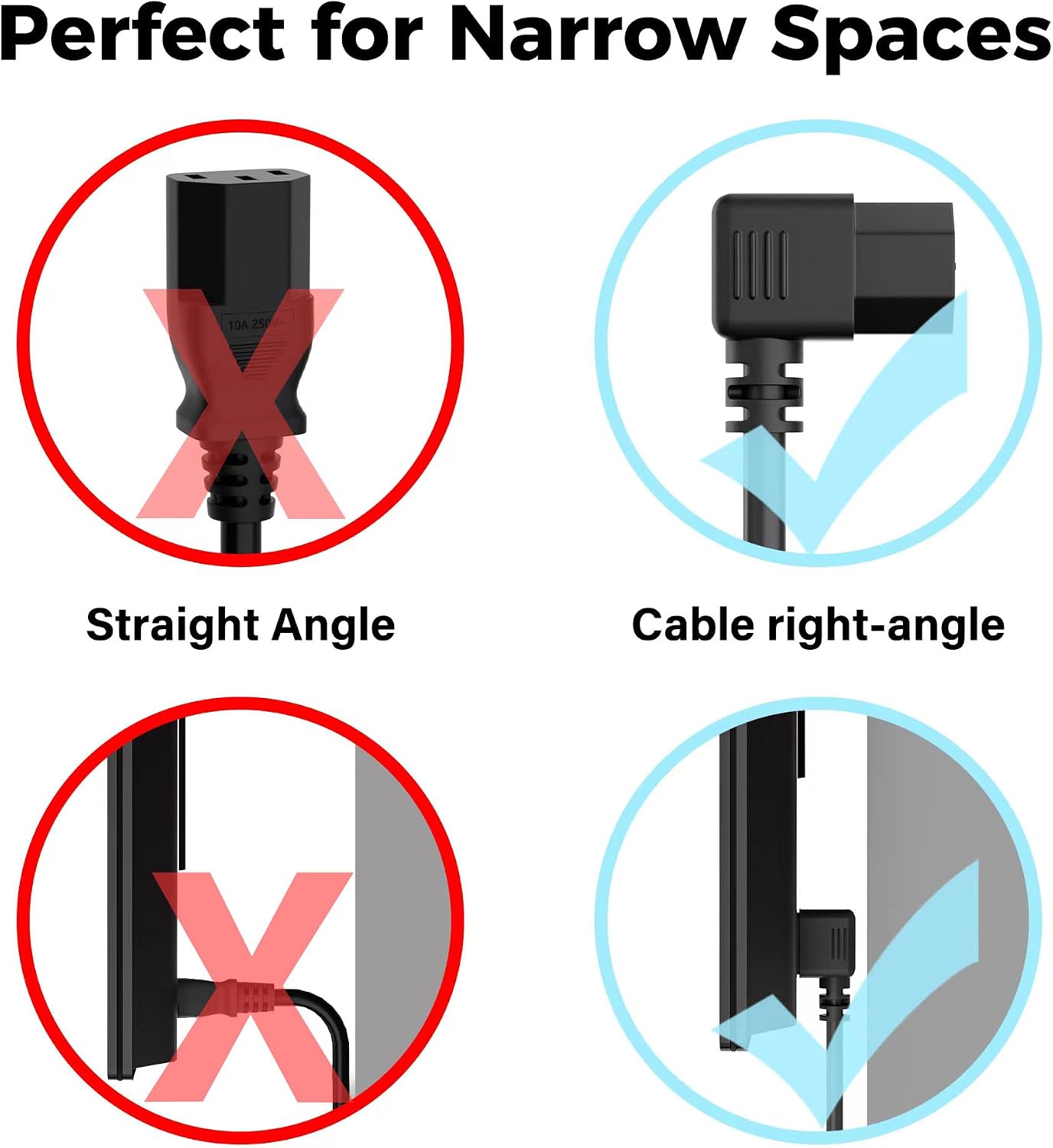 Elecan 3-Prong 45 90 7 Ft/2 Pack, 18AWG 125V 10A Degree Flat to Angled Plug Replacement Power Cord Heatproof Flexible