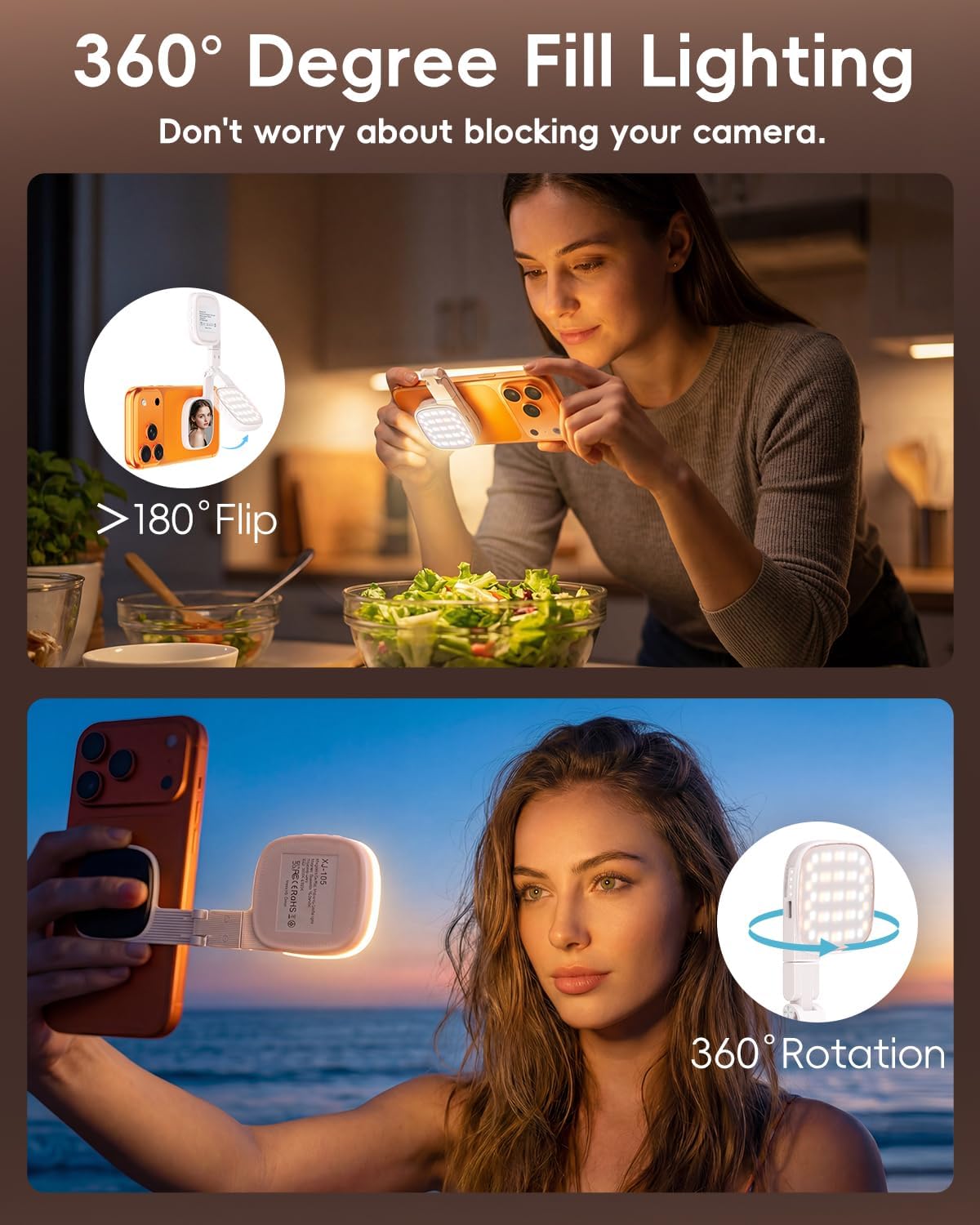 ATDIAG 360 3 Dimmable 1000mAh, 17-12 Magnetic Selfie Light for Video Calls, Foldable Ring Light with Colors