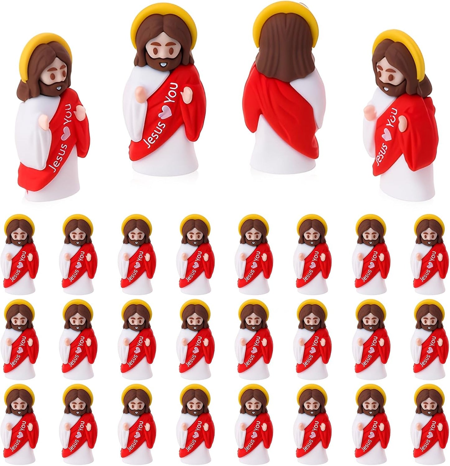 Skiennix Mini Jesus Figurines - 30 Pcs Tiny Easter Figures for Religious Gifts & Sunday School (Red)