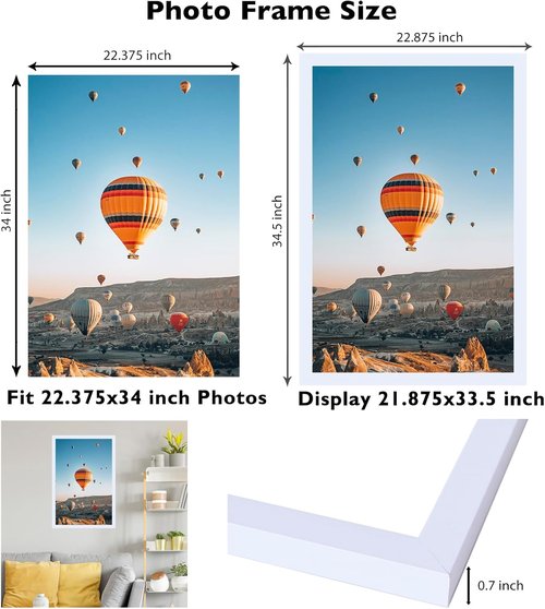 JCJMY 22.375x34 Picture Frame - Versatile White Frame for Horizontal & Vertical Wall Display