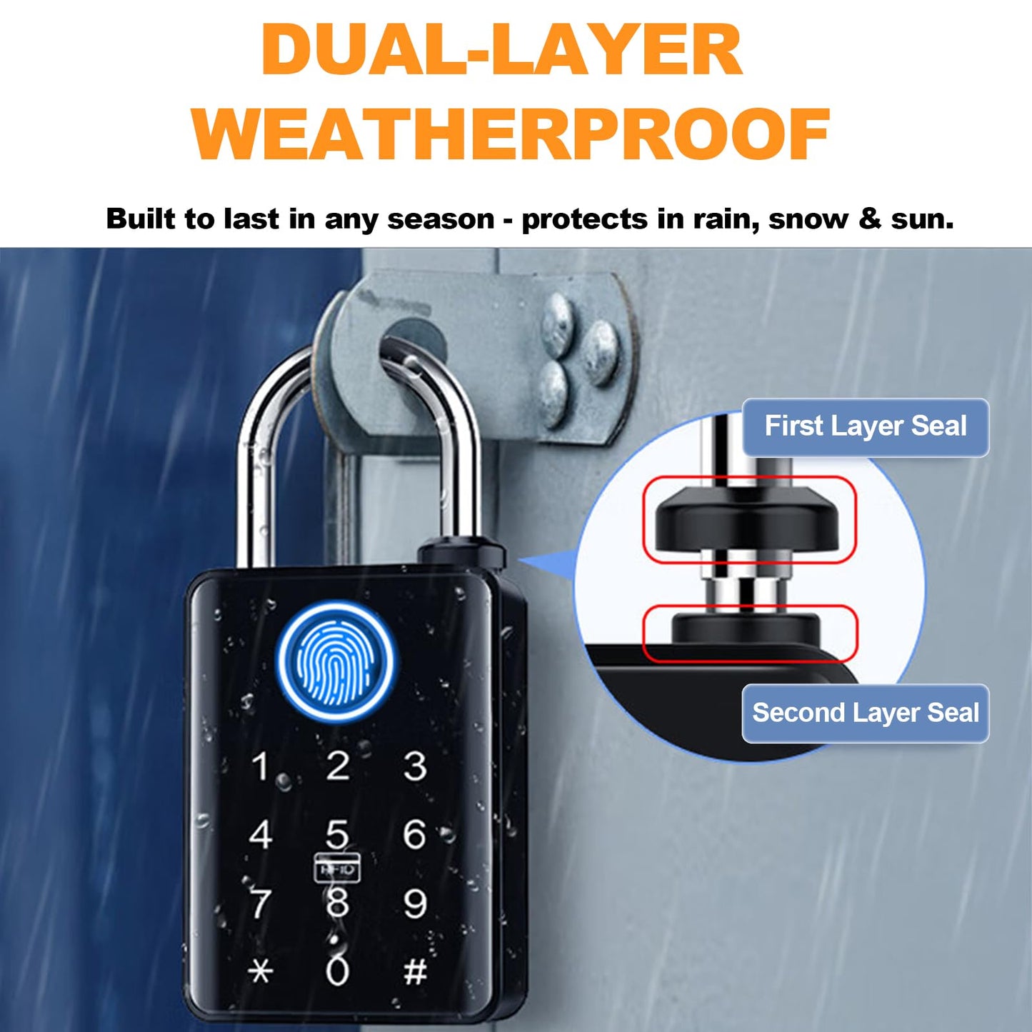 Heavy Duty Smart Fingerprint Padlock with Key, Bluetooth Outdoor Gate Lock IP66 Waterproof, 5 Ways Unlock Smart Gate Lock for Fence Gate Pool Shed Gym Lock Storage, Locker, Tuya App (Gray)