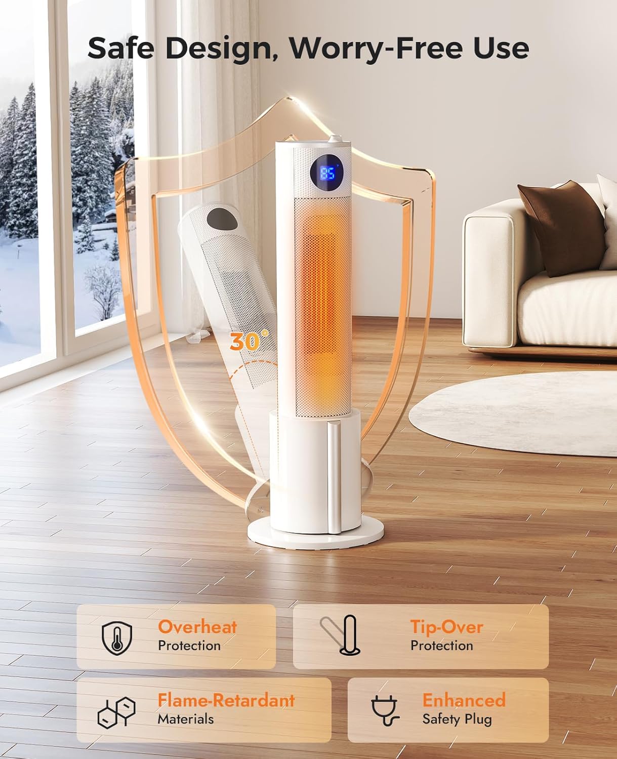 Skiennix Space Heater with Humidifier - Portable Indoor Tower Heater with Remote, Adjustable Thermostat & 12H Timer
