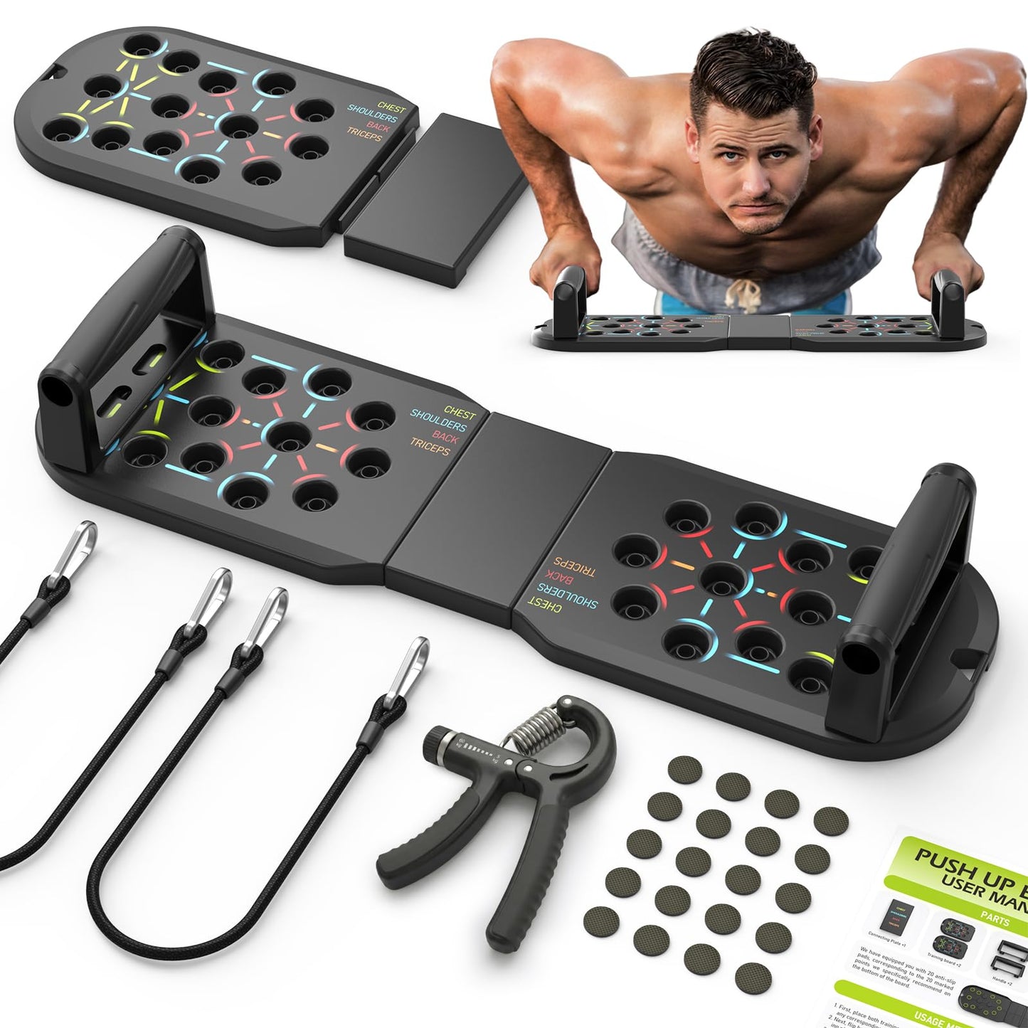 Push Up Board Fitness, Workout Home Gym Equipment, 20 in 1 Exercise Pushup Bar Handles for Floor, Strength Training Equipment for Men