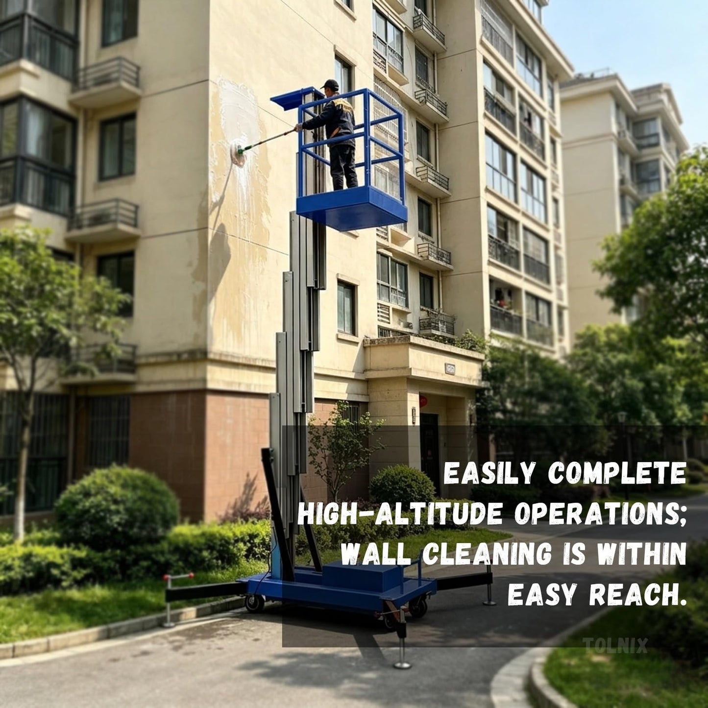 Electric Scaffolding Platform Lift, Aluminum Alloy Mobile Man Lift with Manganese Steel Support Arms, 1.1m Detachable Guardrail, 13ft-46ft Hydraulic Lifting Platform for Warehouse Construction