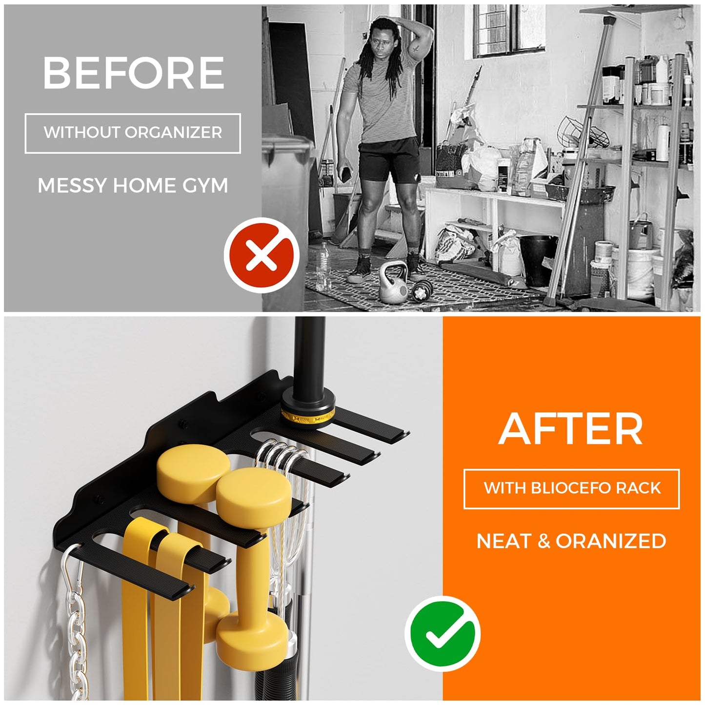 JNIHEEP Gym Home Storage Rack,Home Gym Accessories Hanger with 7 Hooks,Multi-Purpose Heavy Duty Rack for Resistance Bands Jump Ropes Lifting Belt Fitness Bands Barbells(Carabiners Included)
