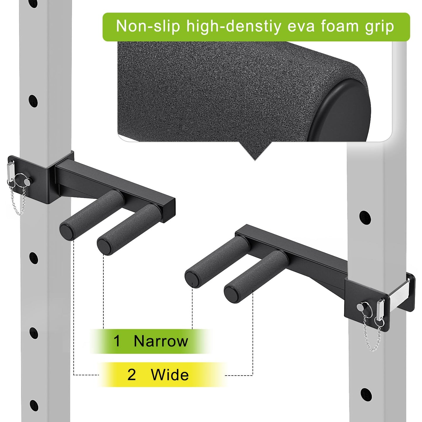 Lifeswell Dip Bar Attachment for 3" x 3" Power Rack, Non-Slip Wide & Narrow Grip Handles, 500 lbs Capacity, Squat Rack Attachment for Dips, Inverted Rows, Push-Ups