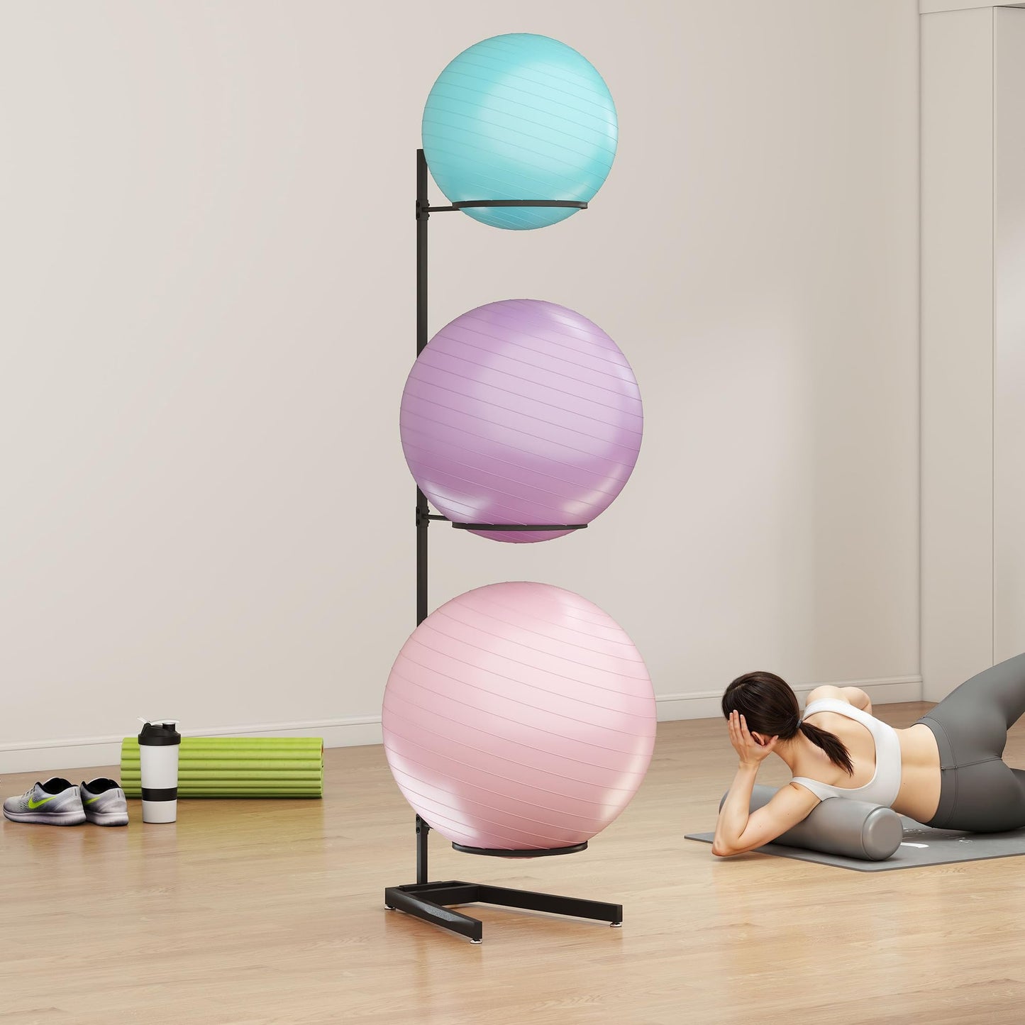 Tcatec Yoga Ball Holder, 3 Tiers Exercise Ball Holder Heavy Duty Stability Ball Stand Gym Accessories Vertical Ball Storage Rack Organizer for Commercial & Home Use