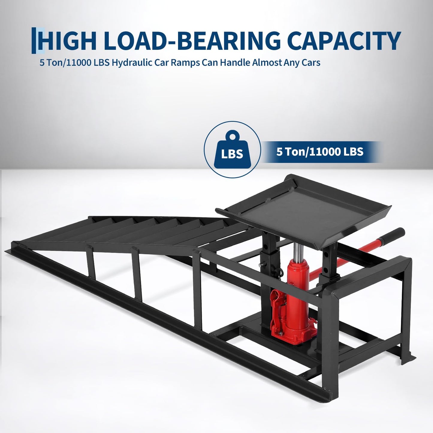 GarveeHome Hydraulic Car Ramps 2 Pack - 11000Lbs Capacity Low Profile Vehicle Ramps for Oil Changes, Trucks, Trailers & Garage Auto Repair, Heavy Duty Steel Construction, Black