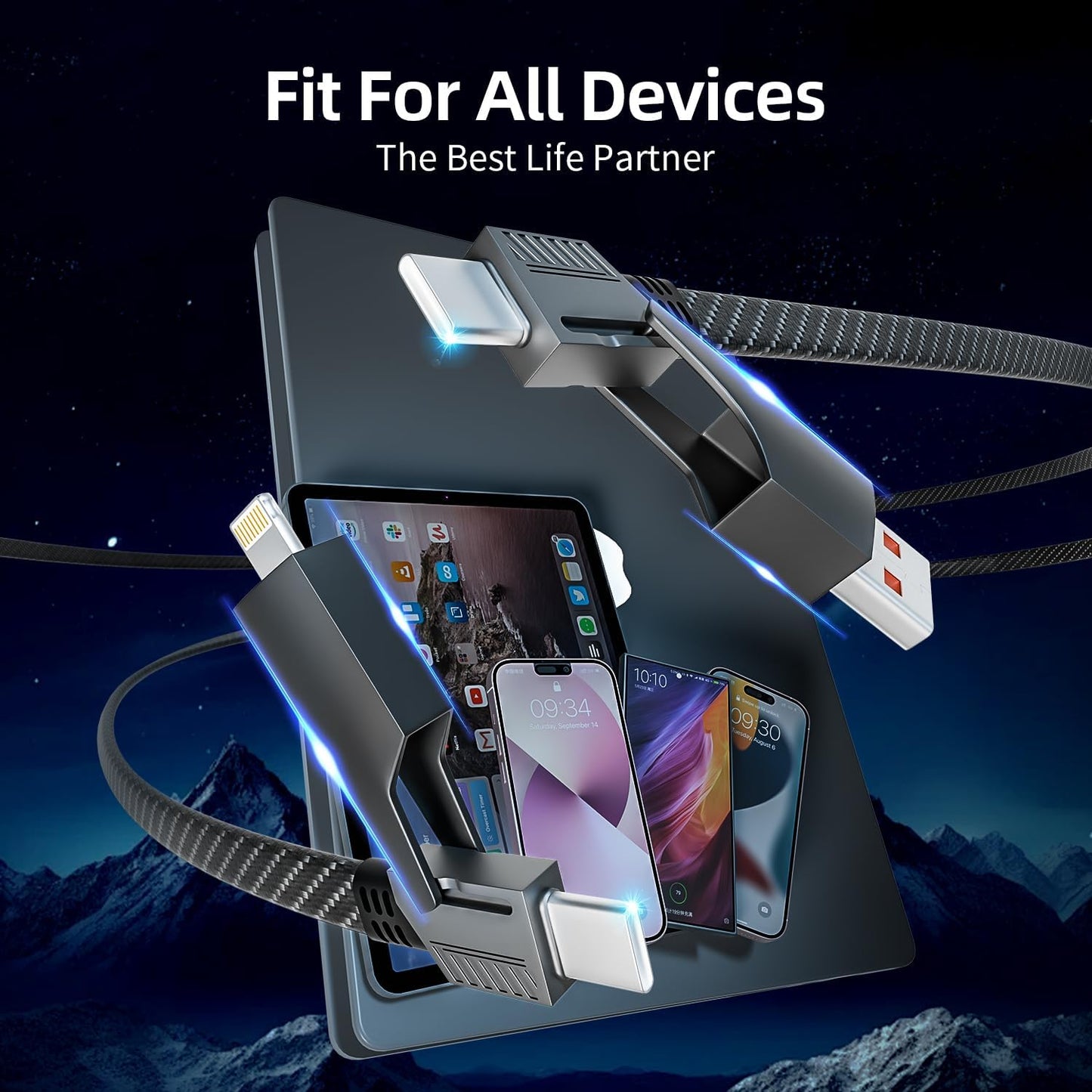 4 1 65W, 4-in-1 16/15/14/13 More(4FT) in Charging Cable Fast Charging USB C Cable USB Multi Charging Cable with E-Mark