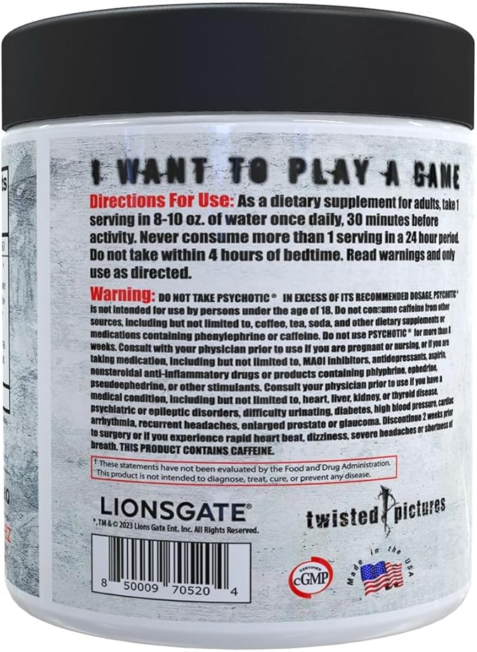 Insane Labz Psychotic SAW®, High Stim Pre Workout Powder with OxyGold­??and AMPiberry®, Extreme Lasting Energy with Teacrine®, Focus with CognitIQ® and Endurance with Beta Alanine, 30 Srvgs,Watermelon