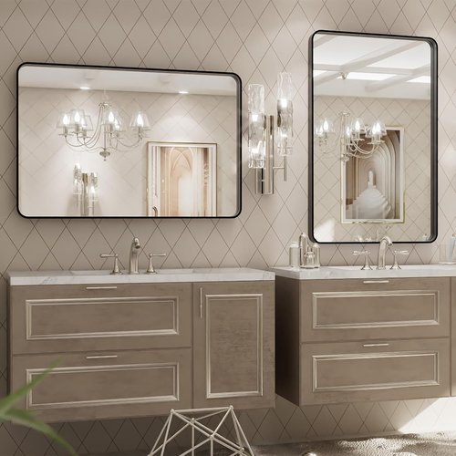 LOAAO Black Metal Framed Bathroom Mirror - 20x30 Inch Rounded Rectangle | Anti-Rust, Versatile Hanging Options