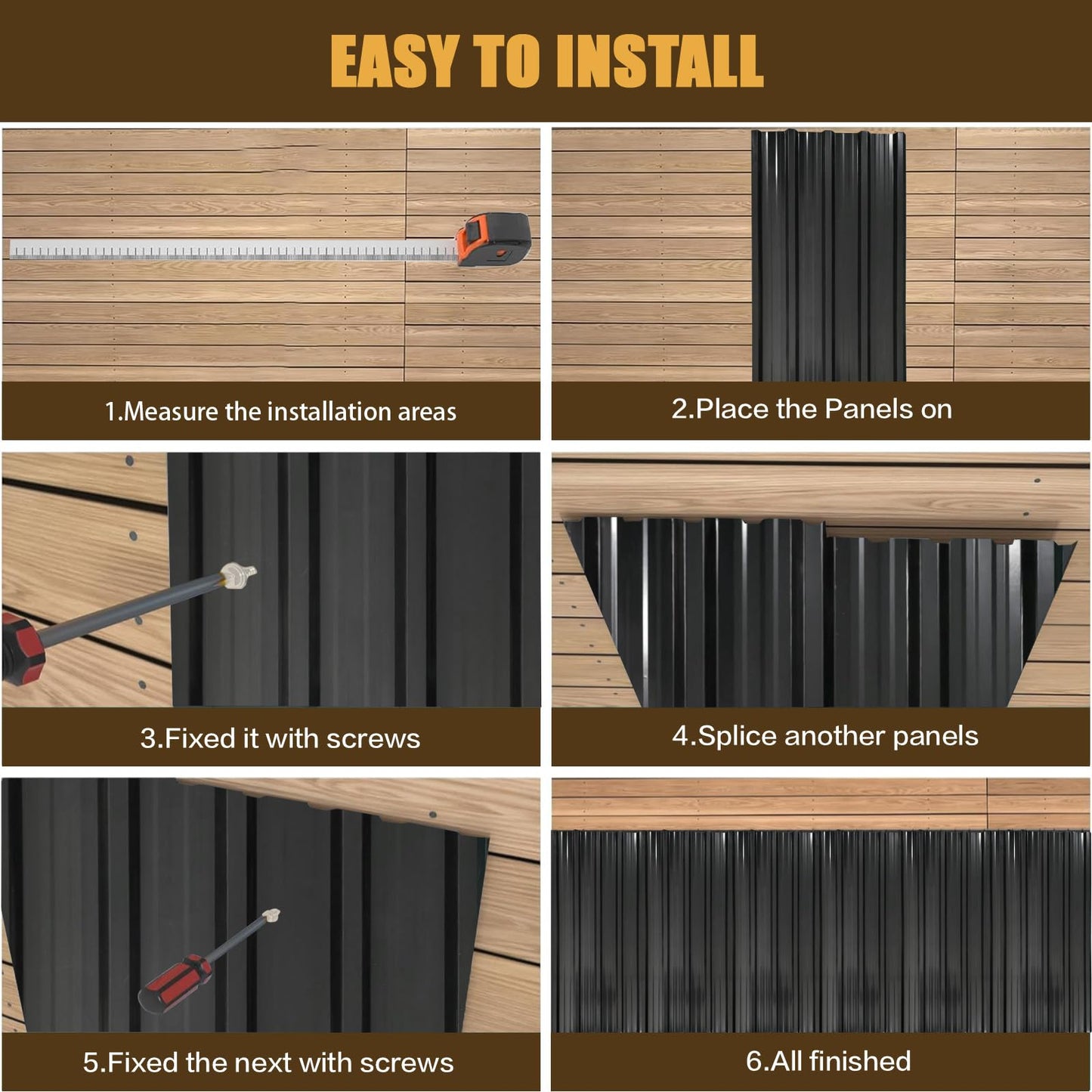 Metal Roofing Panels 20 pcs (105ft²),L42.52×W17.72 Heavy-Duty Galvanized Steel Roof Panels with Steel Screws for Garages, Sheds, Stables, and Mobile Homes (Black, 20pcs/L42.52)