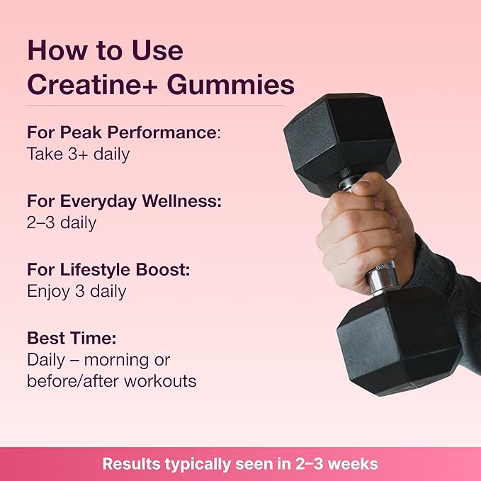 Creatine Gummies for Men & Women - Creapure® Creatine Monohydrate, L-Theanine, L-Tyrosine & B12 for Muscle Growth, Strength, Focus, Energy & Health - Low Calorie, Sugar-Free, & Vegan