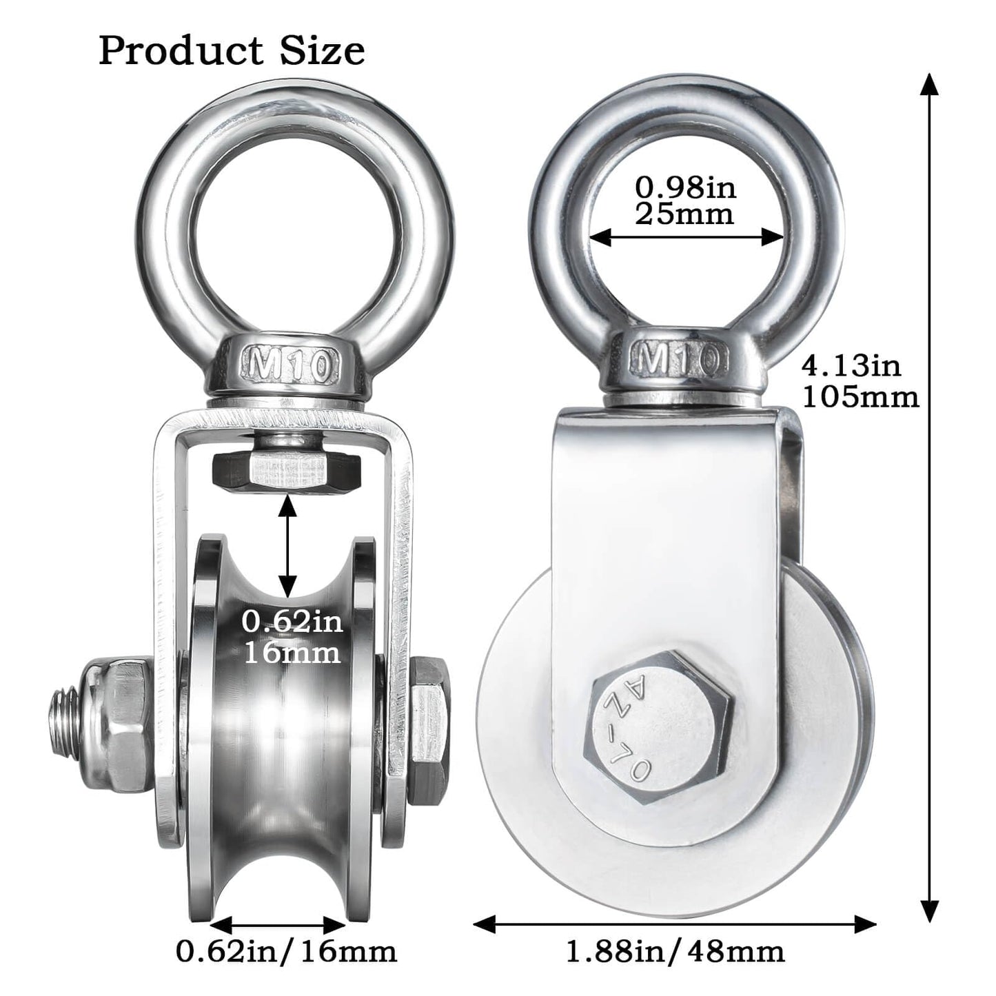 SHINICO Cable Pulley Wheel, Swivel Single Pulley Block, 304 Stainless Steel, Bearing Inside, Heavy Duty Good for Pulley System Gym Equipment, Loading 1100lb