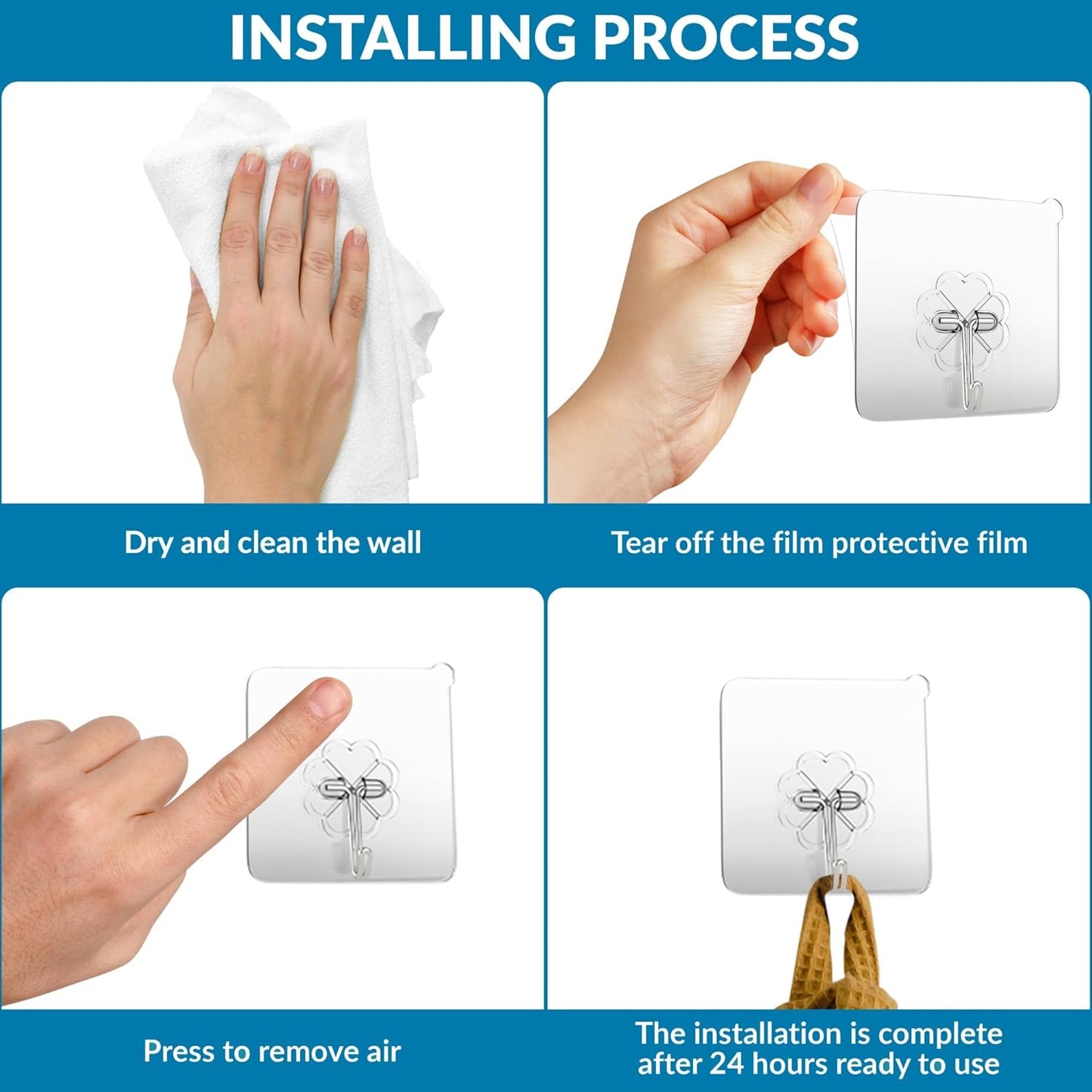Skiennix Heavy Duty Self-Adhesive Wall Hooks - 33lb Max Capacity | Waterproof & Oilproof, No Drilling, 10 Pack
