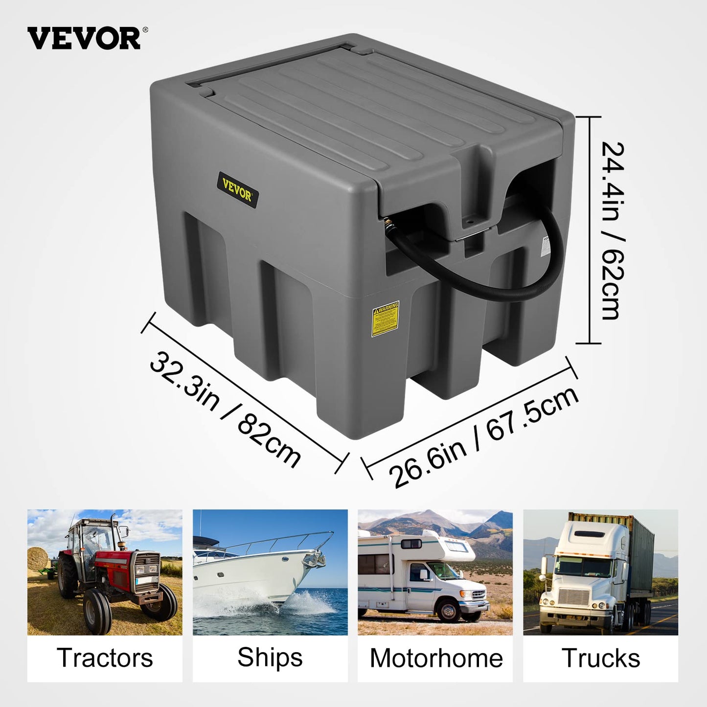 VEVOR Portable Diesel Tank, 58 Gallon Capacity & 10 GPM Flow Rate, Fuel Tank with 12V Electric Transfer Pump and 13.1ft Rubber Hose, PE Diesel Transfer Tanks for Easy Fuel Transportation, Grey