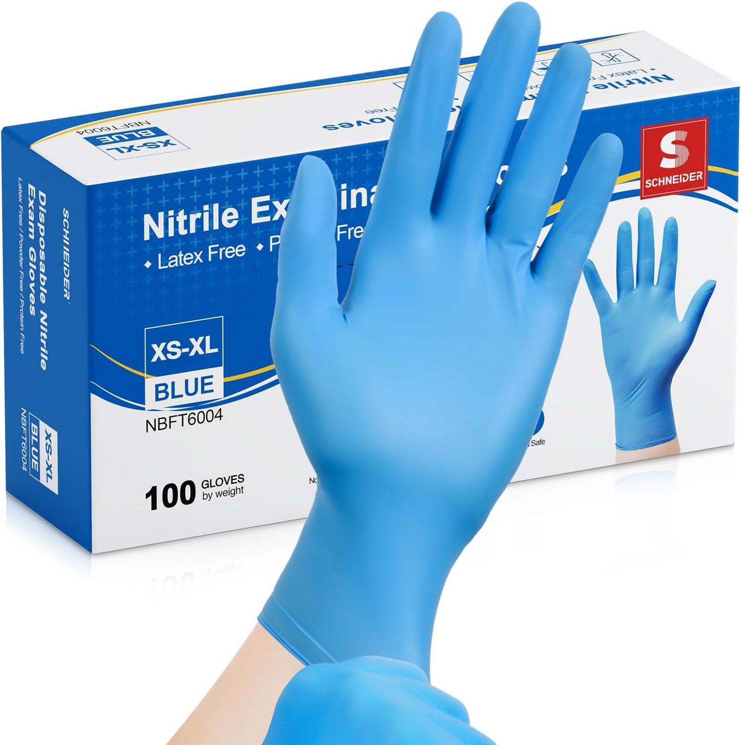 Schneider Nitrile Exam Gloves - Medical Grade Blue Disposable Latex-Free Rubber Gloves | Ideal for Cleaning & Food Prep