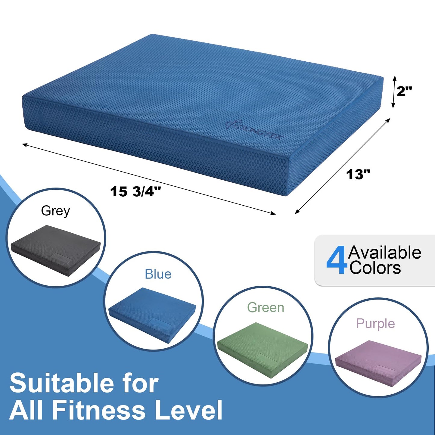 StrongTek Professional Foam Exercise Balance Pad - 15.8" x 13" x 2", High-Density TPE Foam Knee Pad, Non-Slip & Water-Resistant, for Balance Training, Physical Therapy, Yoga, and More (Blue)