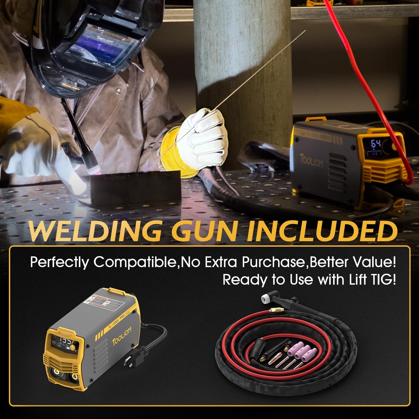TOOLIOM 135A Stick/Lift TIG Welder 110V MMA ARC Welder Machine with Lift TIG Torch with LCD Display Portable Welding Machine