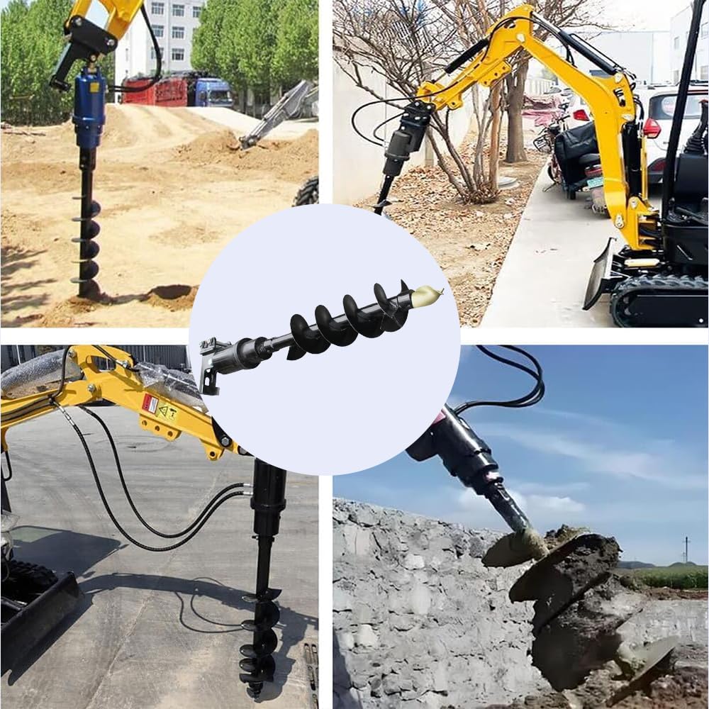 ATTACHXPRO Mini Excavator Auger Drill Attachment For 0.8 to 1.5 Tons Diameter 200mm with 2 Hydraulic Hoses,or Digging Holes, Drilling Pilesf Planting (200mm+300mm)