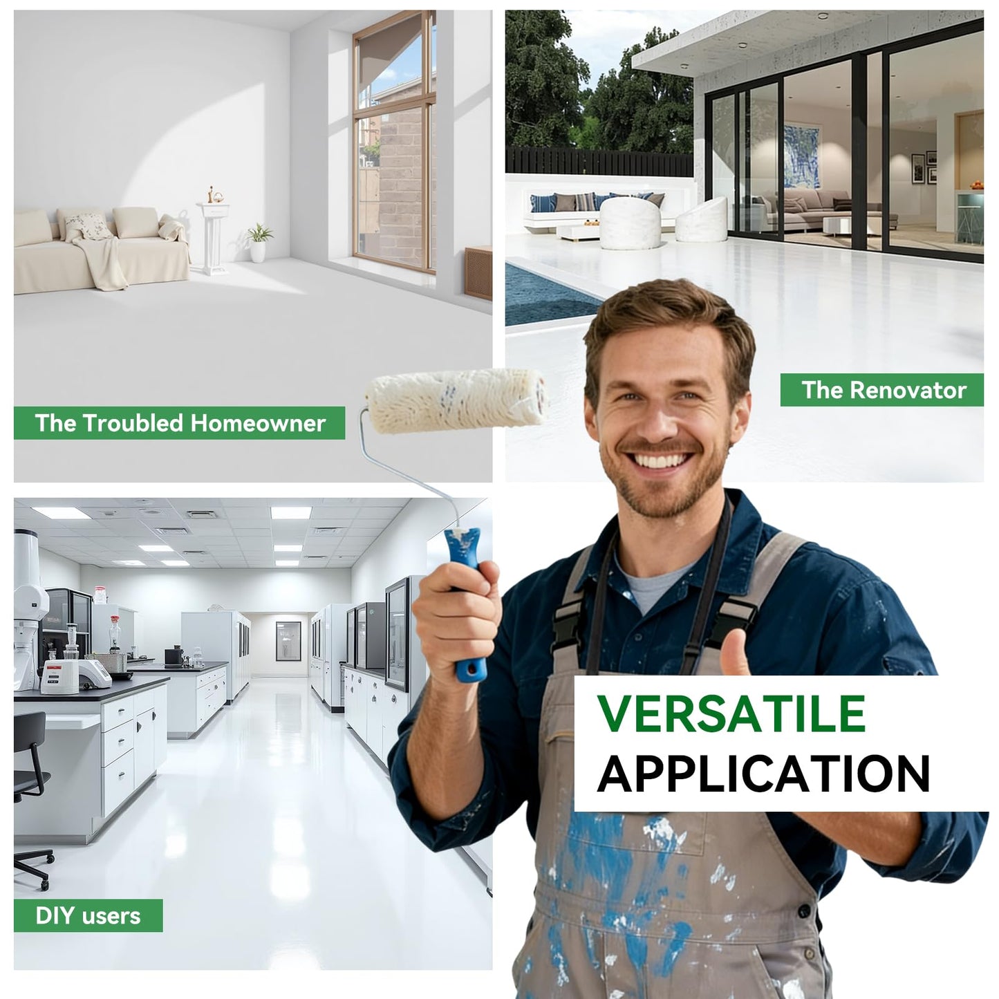 5 Gallon Professional Floor Paint Kit ( White, 800-1000 sq.ft) - Acrylic Concrete Coating for Garages & Indoor and outdoor floors and walls | Single Component Formula | Ready-to-Use | Low VOC|Anti Slip