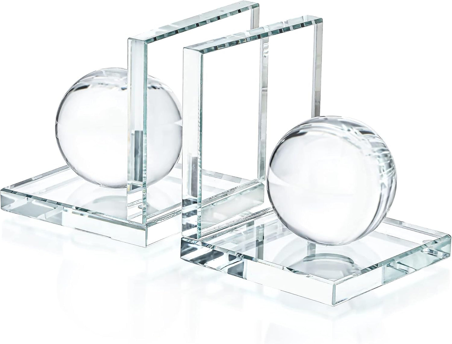 Skiennix Crystal Bookends - L-Shape Non-Skid Heavy-Duty Book Holders | 4-Inch Clear Decorative Ornaments