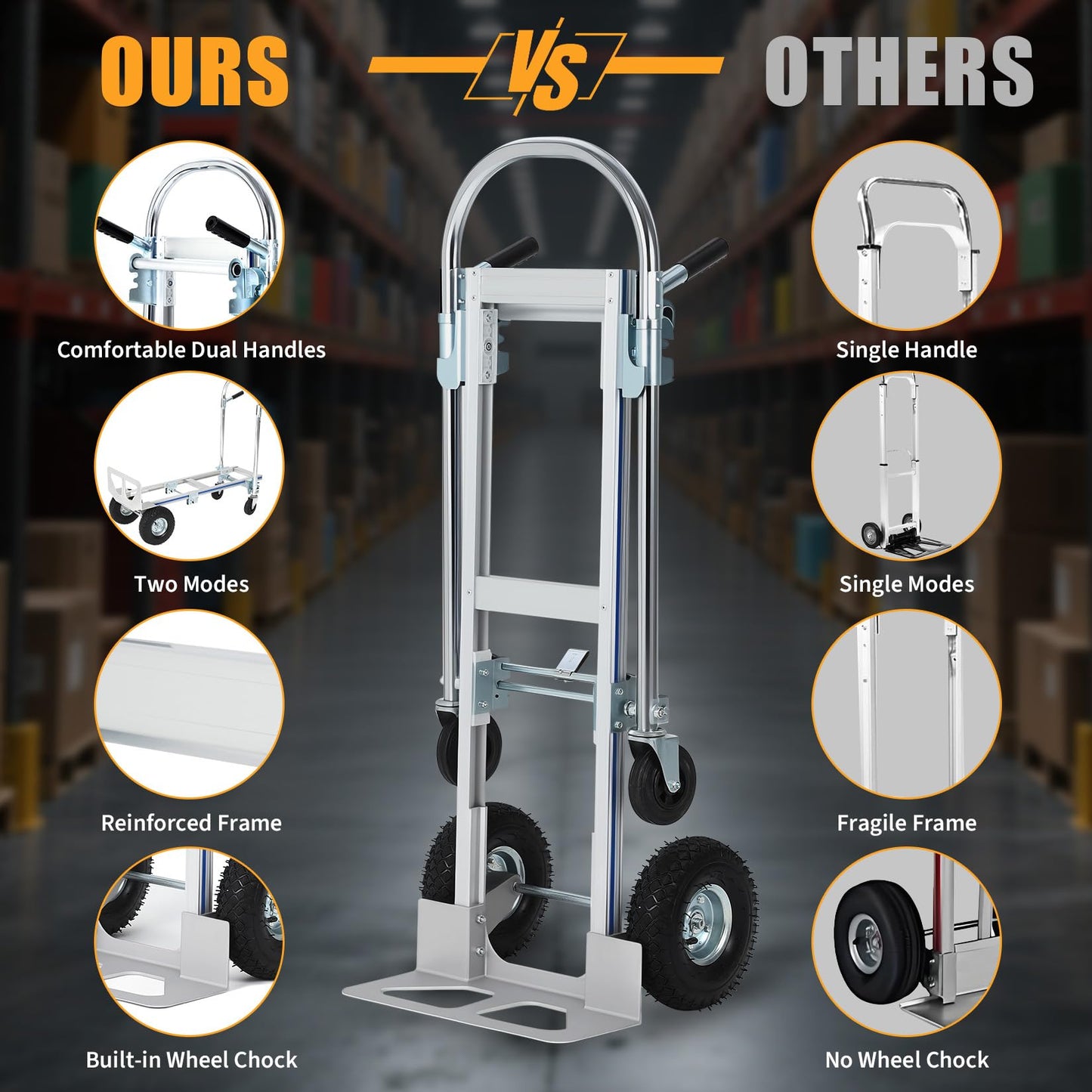 700LB Heavy Duty Hand Truck, 2 in 1 Aluminum Folding Carts with 10" Wheels, Collapsible Cart for Transport and Moving in Warehouse, Supermarket, Garden