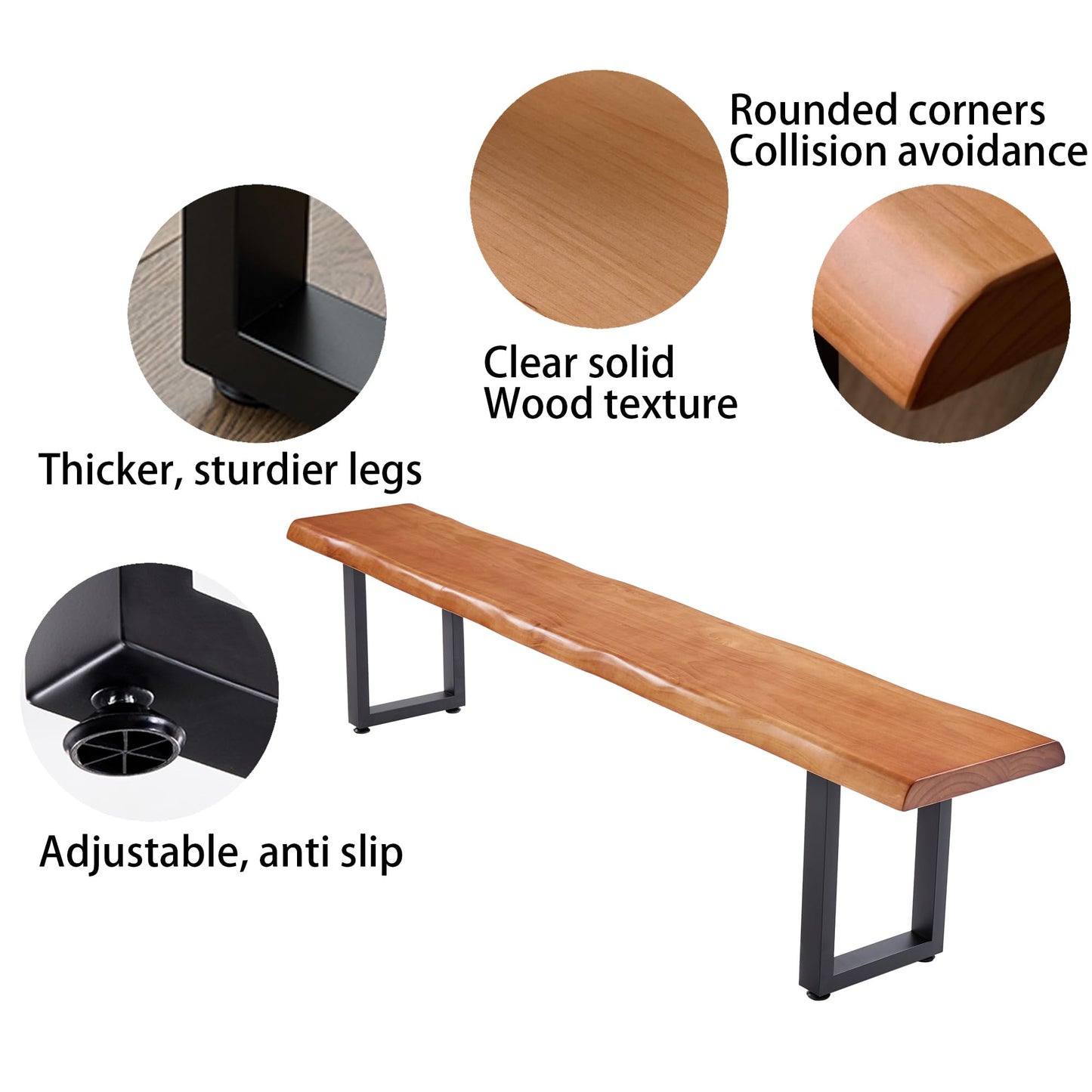 quanzhoulong Stylish Brown Wooden Long Bench with Sturdy Metal Legs – Versatile Seating for Office, Restaurant, Living Room, and Meeting Room(Brown Bench,78.7in)