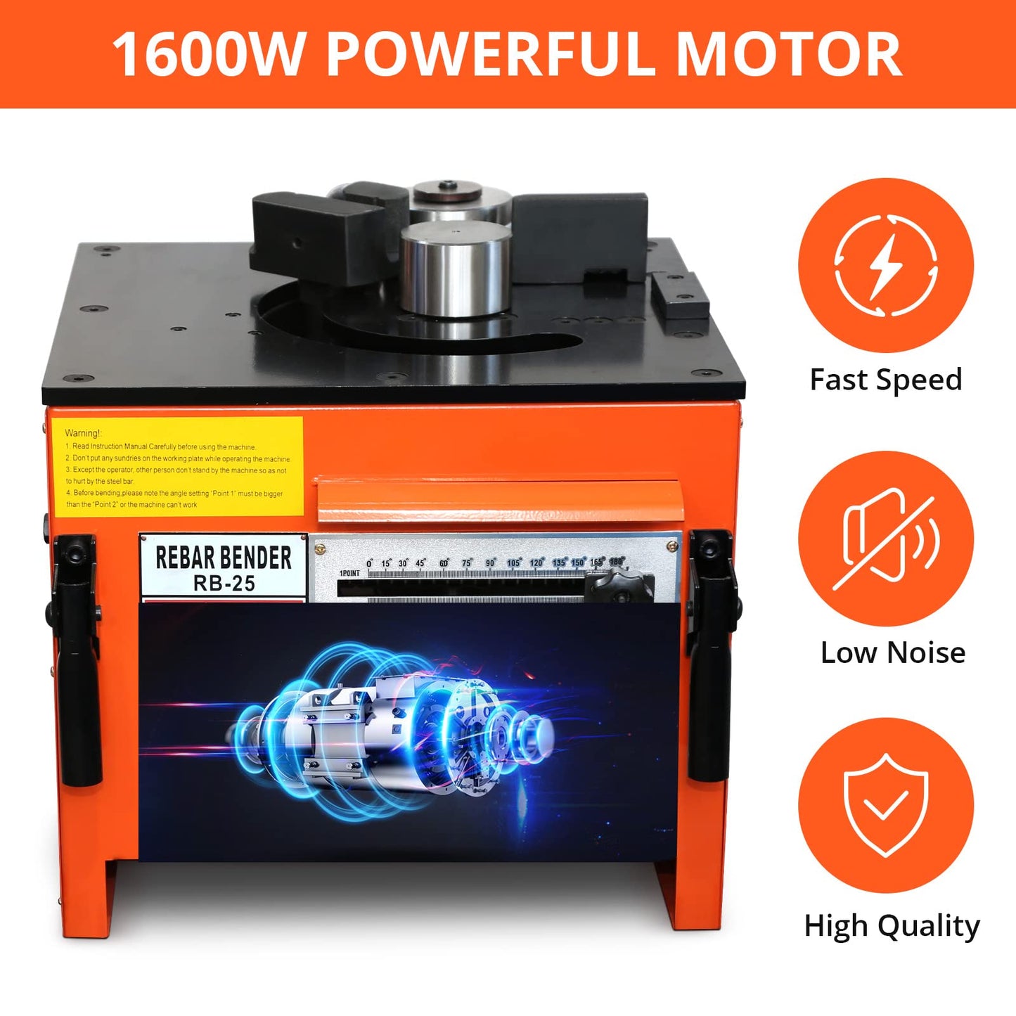 1600W Electric Rebar Bender Machine up to 1 inch with Our Electric Bender - Achieve 0-180° Angles, Operate with Convenient Foot Pedal Switch & Powerful Motor