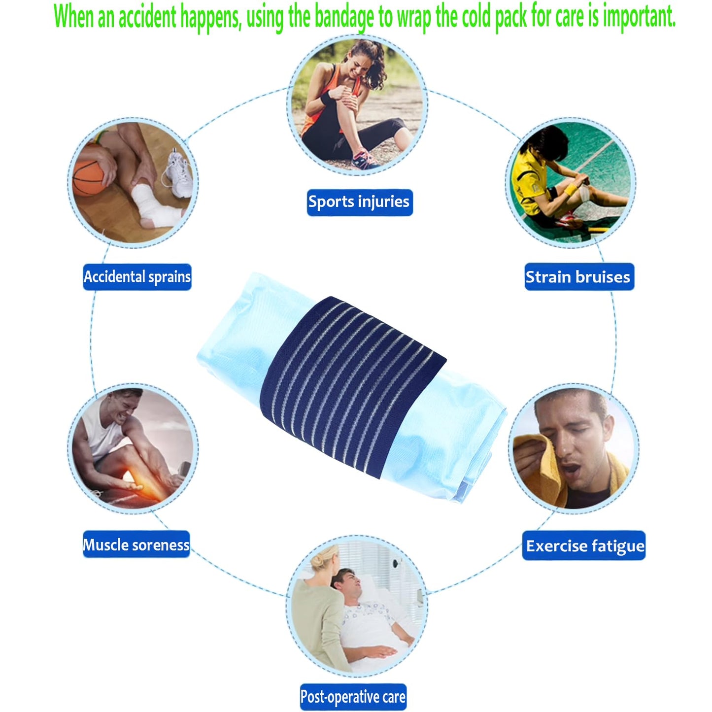 Cold Pack Strap, Elastic Belt to Wrap Cold Pack, Ice Pack Extender Strap, Add Length to Most Ice Pack, Multifunctional (Blue)
