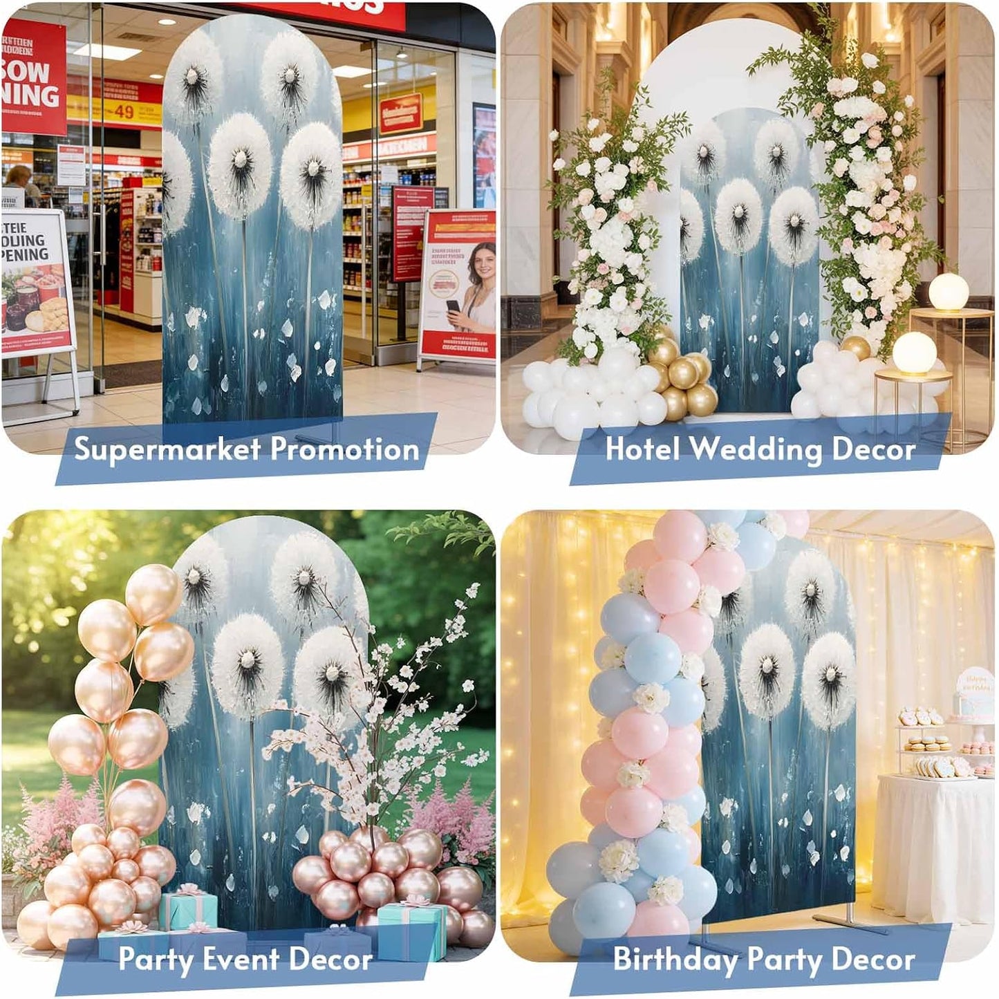 Jnbasdffb 7.2 Spring Floral Wedding Arch Cover, Stretchy Spandex Arch Backdrop Stand Covers FT, Whit Blue Oil Painting