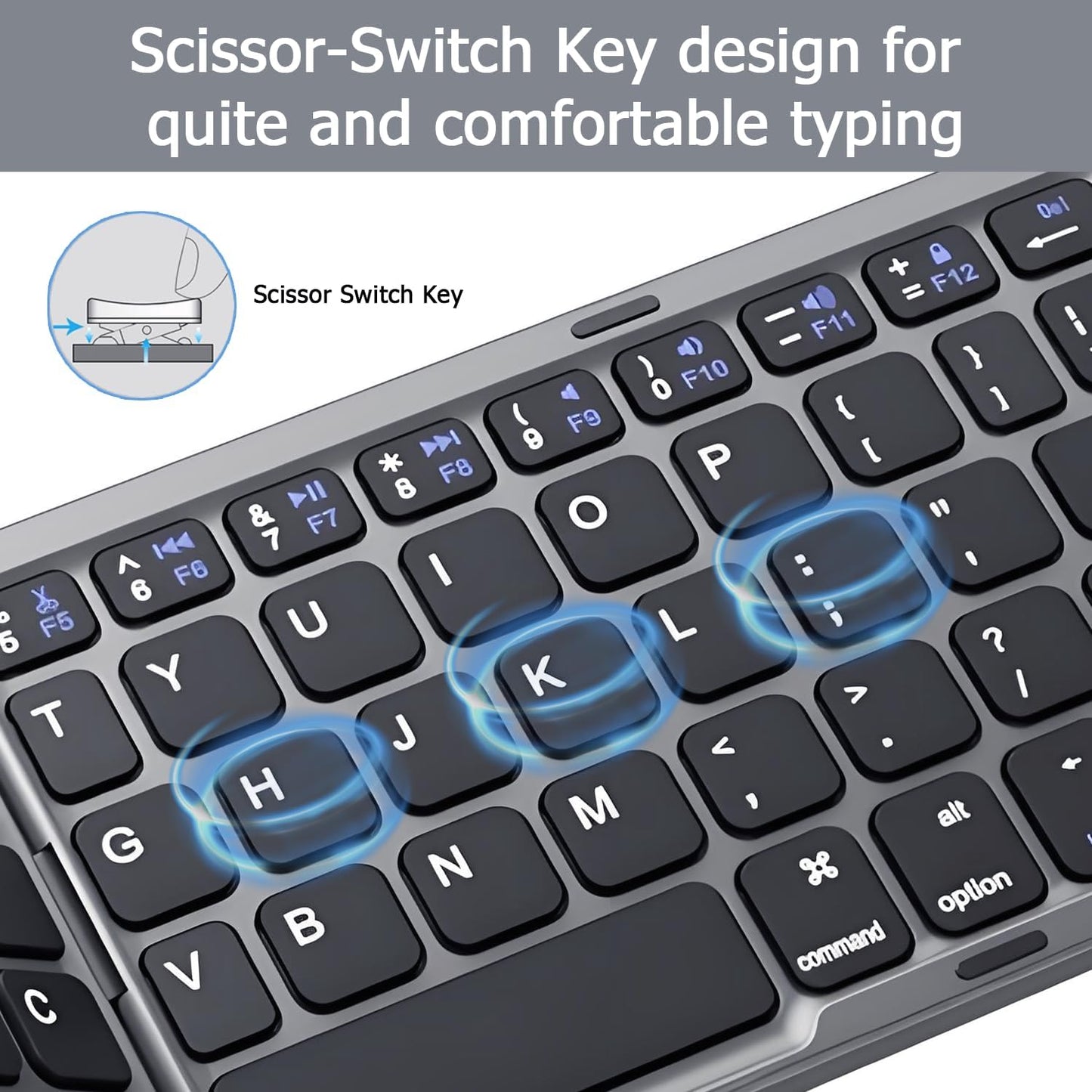 KUNSI Foldable Bluetooth Keyboard with Touchpad, Ultra Slim Portable Wireless Keyboard with Rechargeable Battery