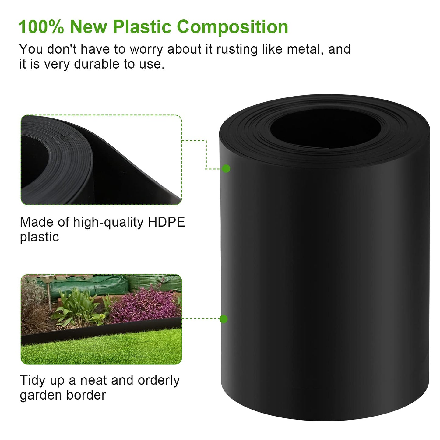 12 Gauge 40 Feet Grass Weed Barrier Landscape Edging 10 inch Depth Flexible Border Roll Lawn Landscape Garden Edging for Backyard Driveway Path Sidewalk