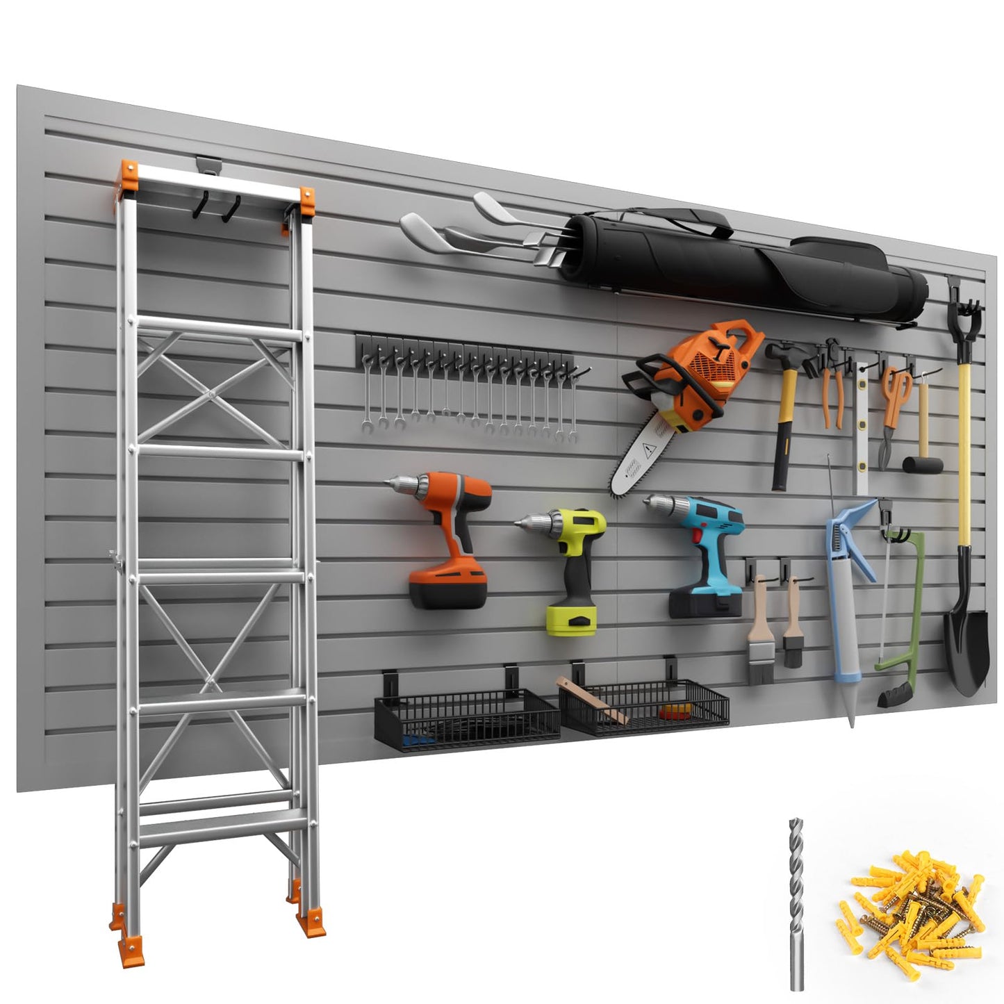 Duzzy Slatwall Panel, 4' H x 8' W PVC Slat Wall Paneling for Garage Wall Storage Organizer (Grey)