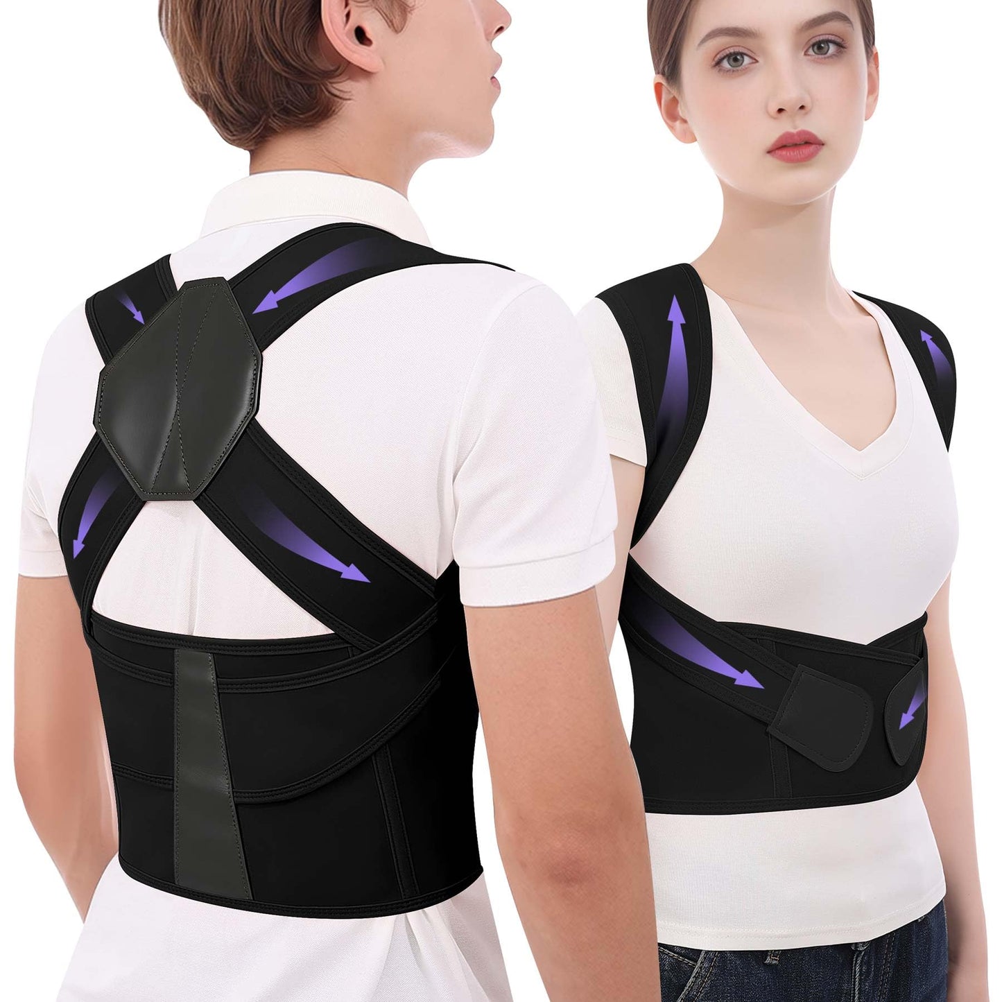 QFE Posture Corrector for Women and Men Back Brace Upper Back Support Adjustable Breathable Shoulder Straightener Hunchback Correction Clavicle Back Pain Relief Comfortable Daily Wear Black Medium