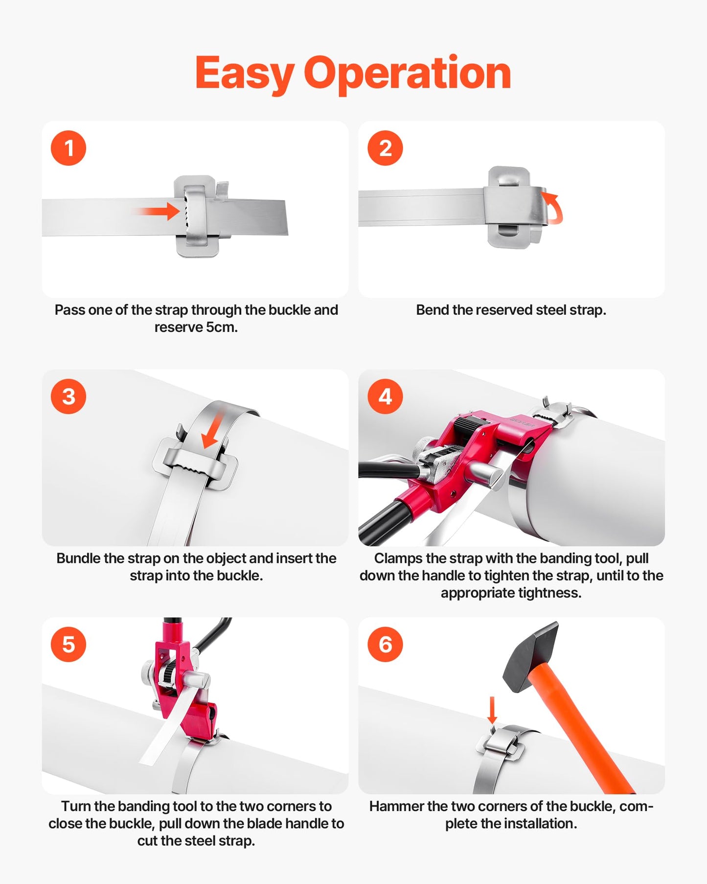 VEVOR Steel Banding Strapping Kit, Heavy Duty Banding Sealer Tool with 400 ft Binding Straps, 400 Metal Clasps, Manual Pallet Packaging Strapping Kit for Warehouse, Transportation, Industrial Bundling